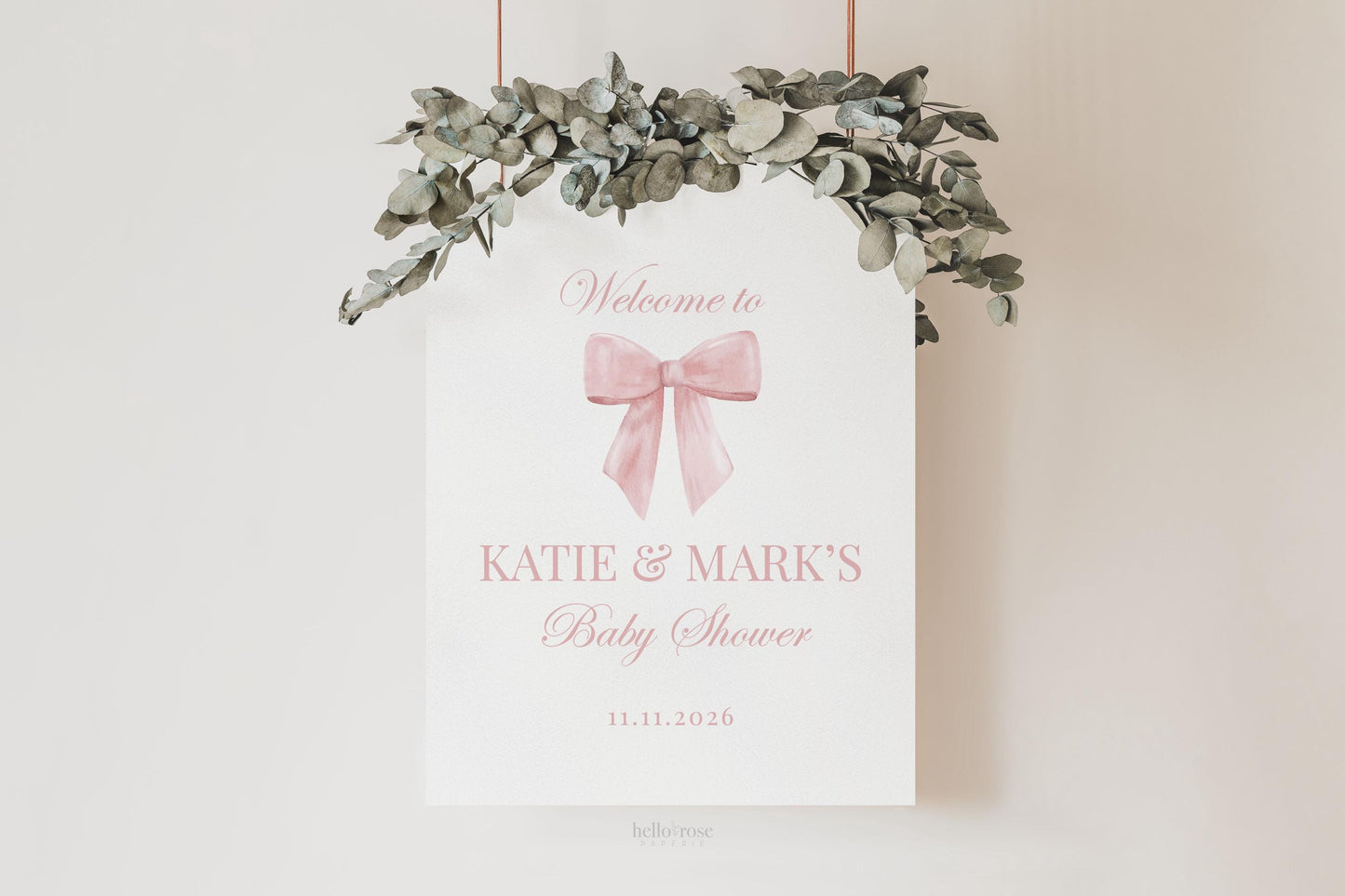 Editable Welcome Sign, Pink Bow Baby Shower, Girl Baby Sprinkle, Birthday, Couples Shower, Template Digital Download TEMPLETT