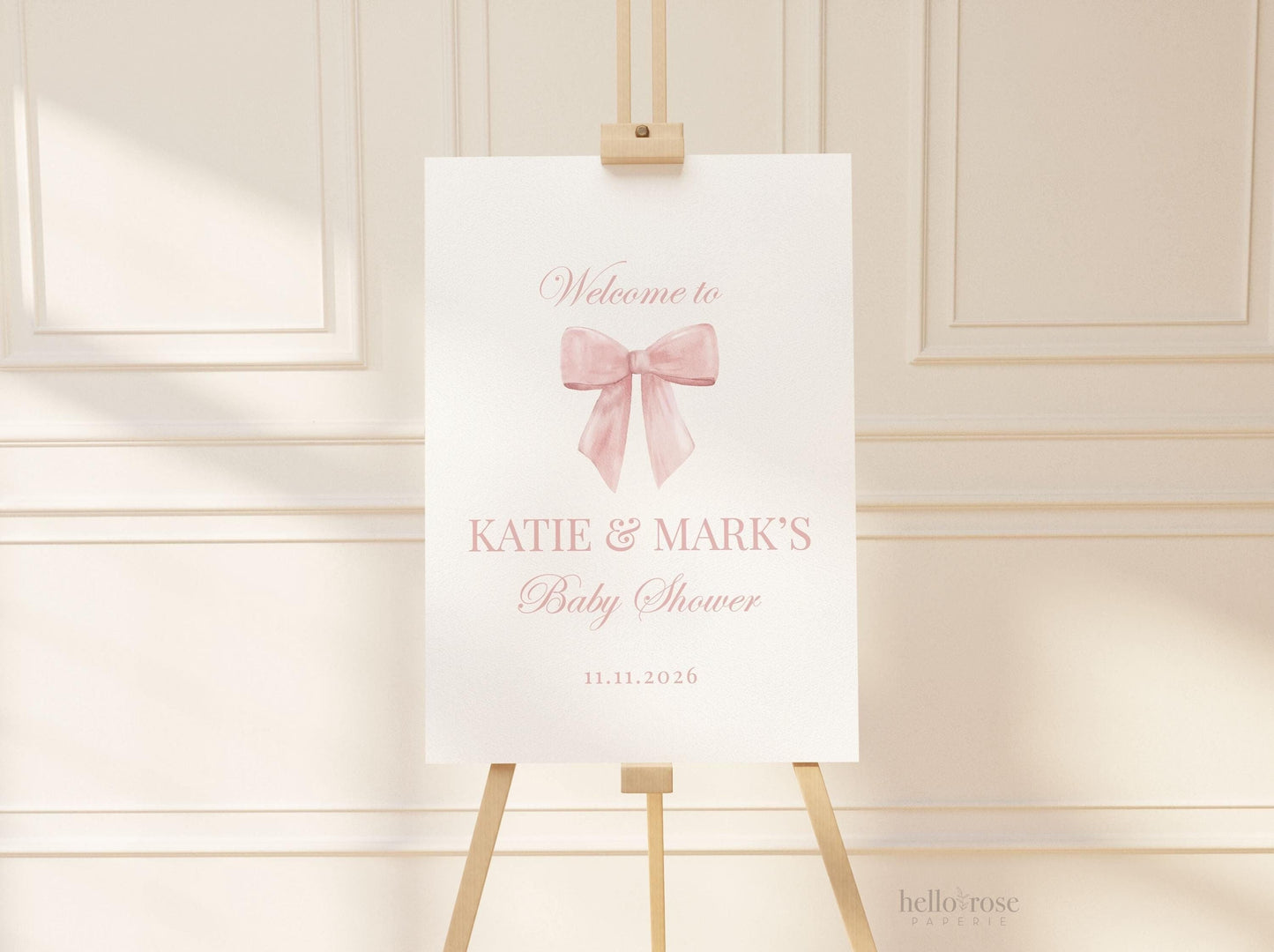 Editable Welcome Sign, Pink Bow Baby Shower, Girl Baby Sprinkle, Birthday, Couples Shower, Template Digital Download TEMPLETT