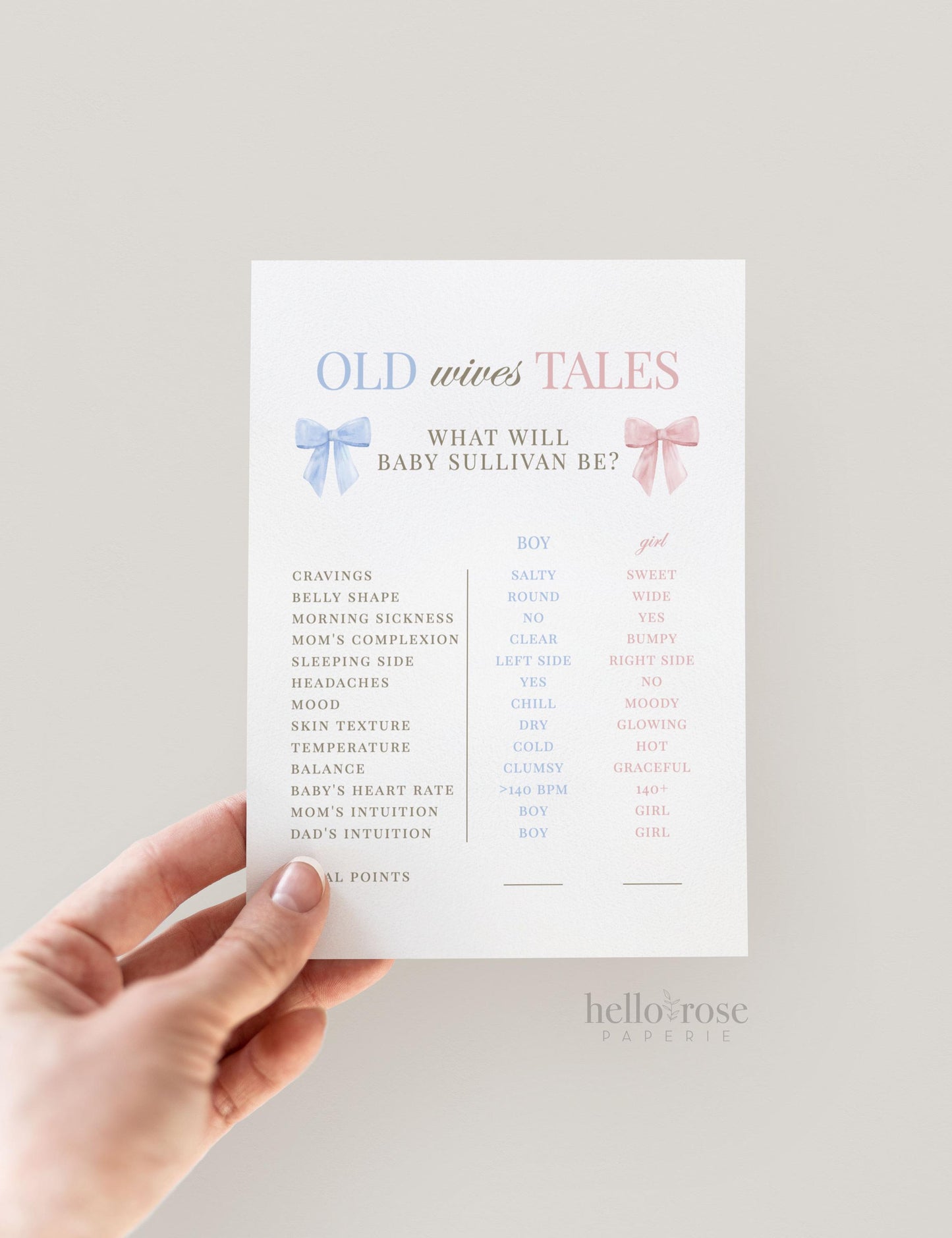 Old Wives Tales Sign Template, Gender Reveal Sign, Gender Reveal Game, Pink Blue Bow Baby Shower, Gender Neutral, Template Download TEMPLETT