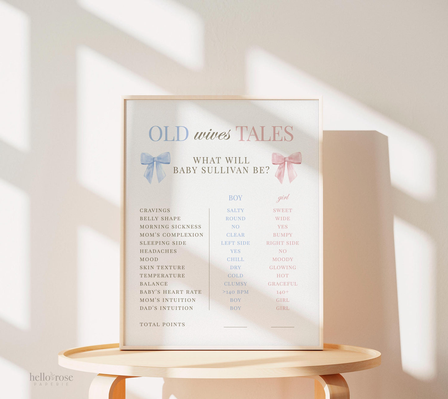 Old Wives Tales Sign Template, Gender Reveal Sign, Gender Reveal Game, Pink Blue Bow Baby Shower, Gender Neutral, Template Download TEMPLETT