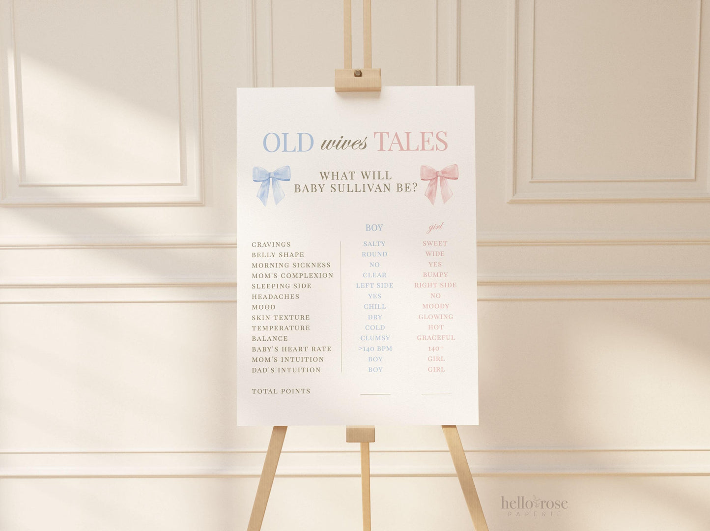 Old Wives Tales Sign Template, Gender Reveal Sign, Gender Reveal Game, Pink Blue Bow Baby Shower, Gender Neutral, Template Download TEMPLETT