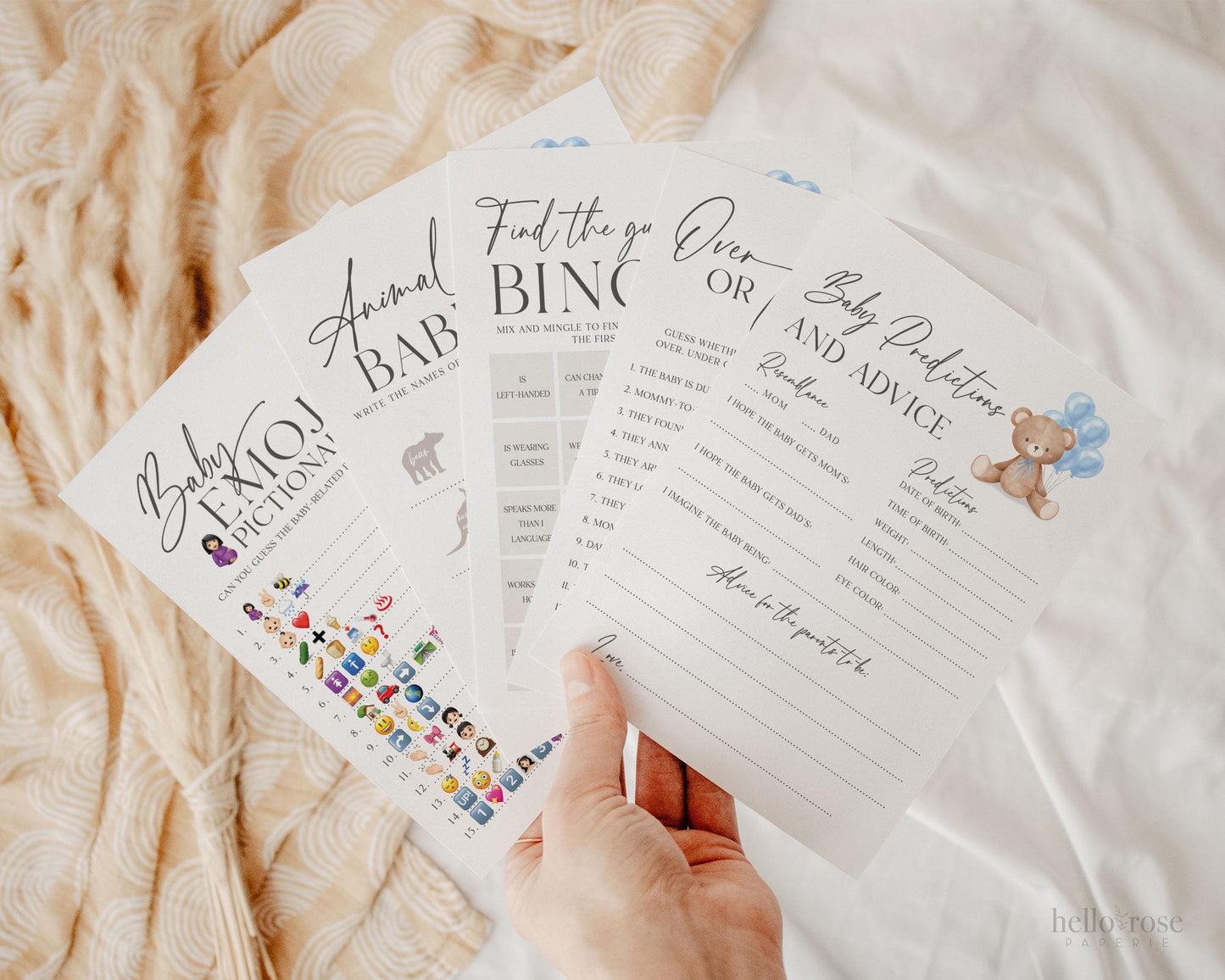 Bear Bundle of 20+ Baby Shower Games . Teddy with Blue Balloons, Boy Baby Shower, We Can Bearly Wait, Editable Template Download Templett