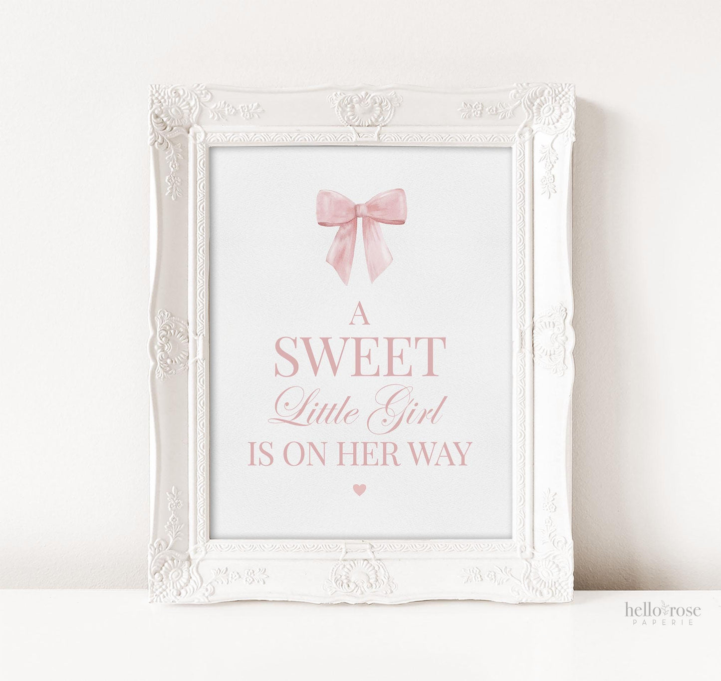 A Sweet Little Girl is on Her Way Pink Bow Baby Shower, Welcome Favors Sign, Girl Baby Sprinkle, Editable Template Digital Download TEMPLETT