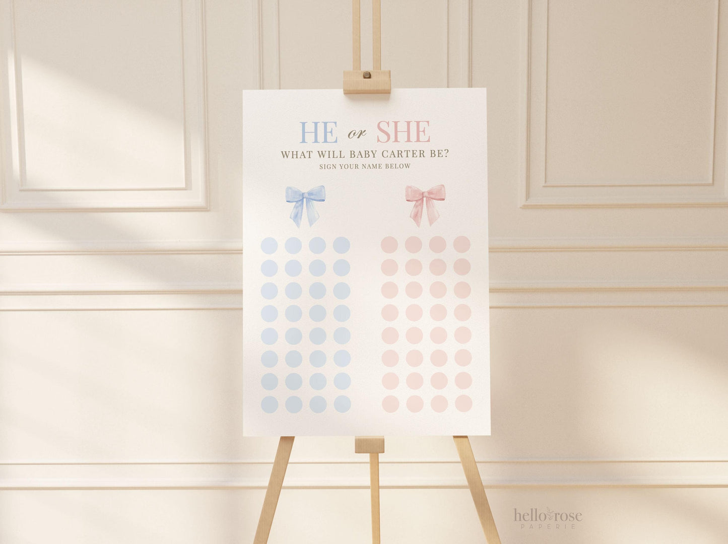 He or She What Will Baby Be, Gender Guess Game Sign, Pink and Blue Bow Baby Gender Reveal, Neutral, Editable Template Download TEMPLETT