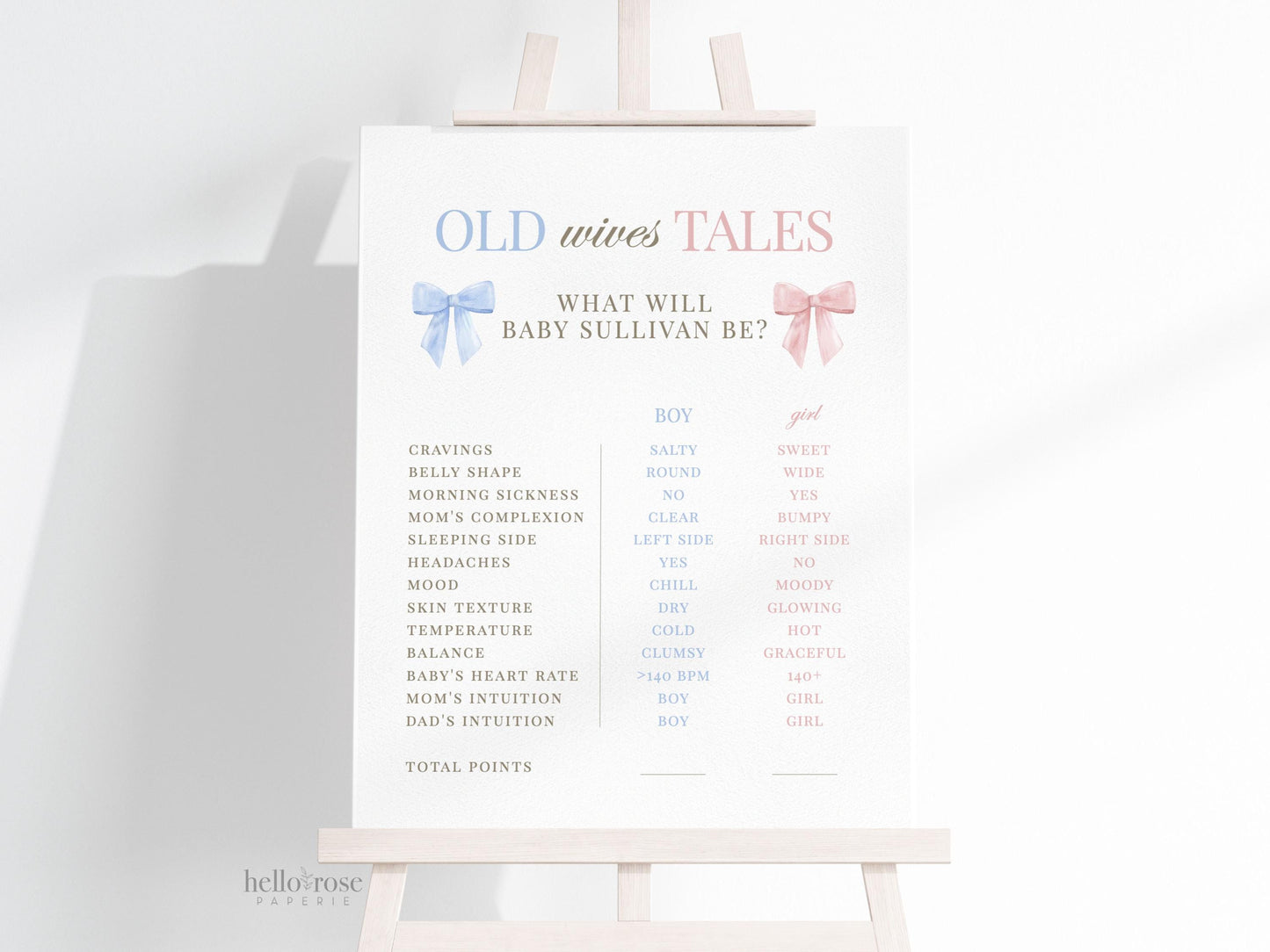 Old Wives Tales Sign Template, Gender Reveal Sign, Gender Reveal Game, Pink Blue Bow Baby Shower, Gender Neutral, Template Download TEMPLETT