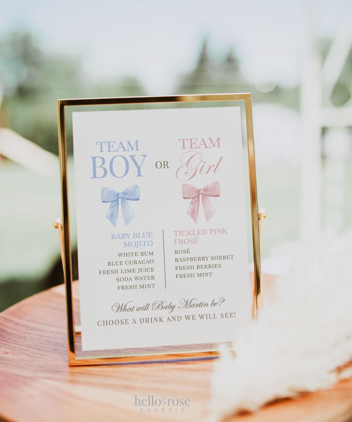 Team Boy or Girl Signature Cocktails Sign Template, Gender Reveal Drink Menu, Pink Blue Bow Baby Shower, Template Download TEMPLETT