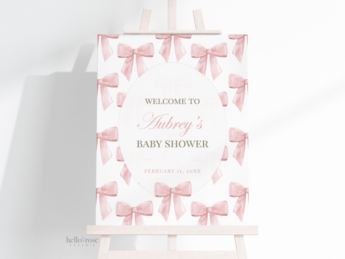 Bow Welcome Sign, Pink Bow Baby Shower, Girl Baby Sprinkle, Birthday, Couples Shower, Editable Template Digital Download TEMPLETT