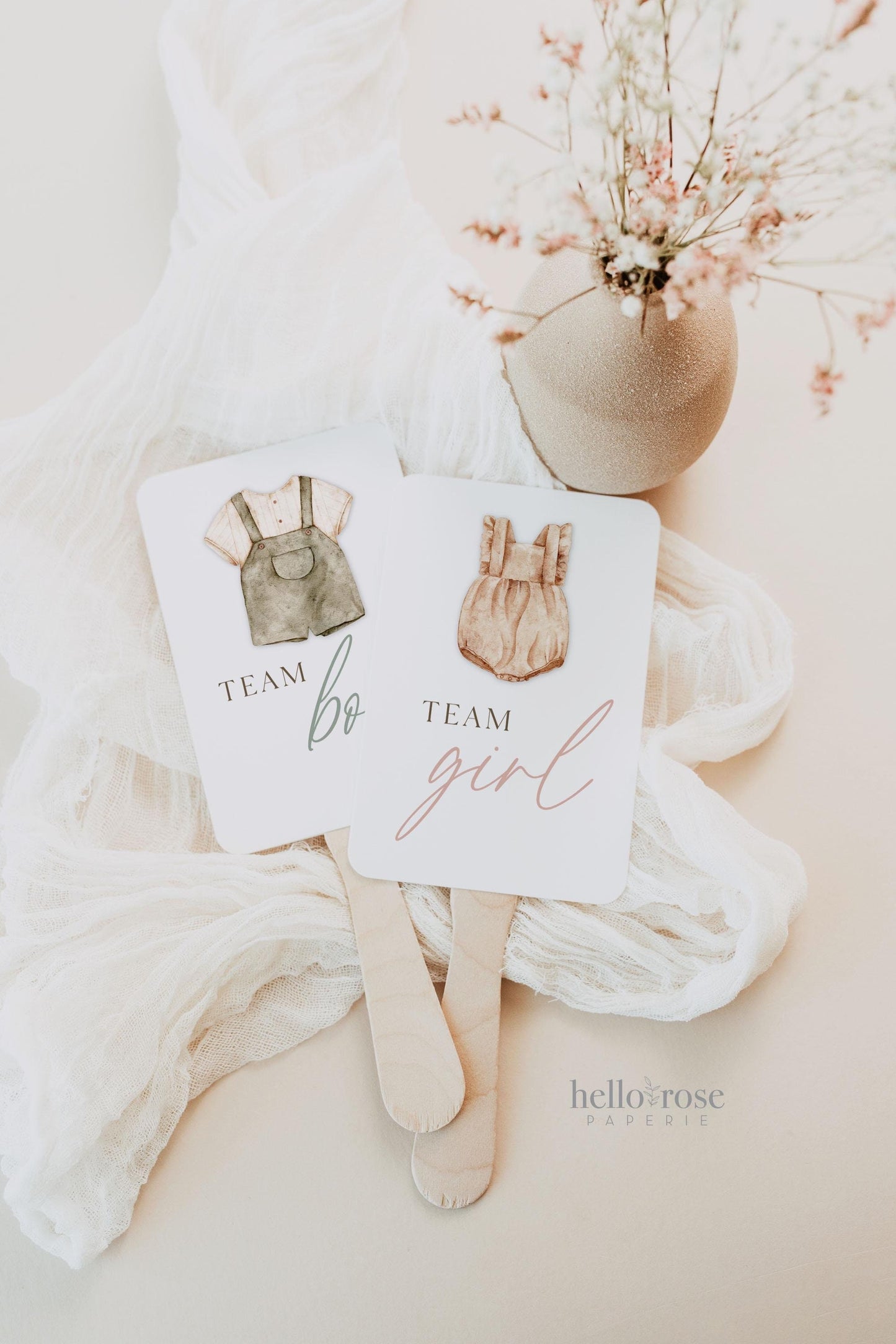 Team Boy or Girl Favor Fans, What Will Baby Be, Hold Up Your Guess Cards, Boho Gender Reveal Game Fans, Editable Template TEMPLETT GR2-T