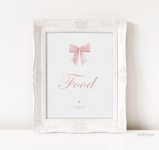 Food Sign, Pink Bow Baby Shower, Sprinkle, Bridal Shower, First Birthday, Party Food Table Sign, Editable Template Download TEMPLETT