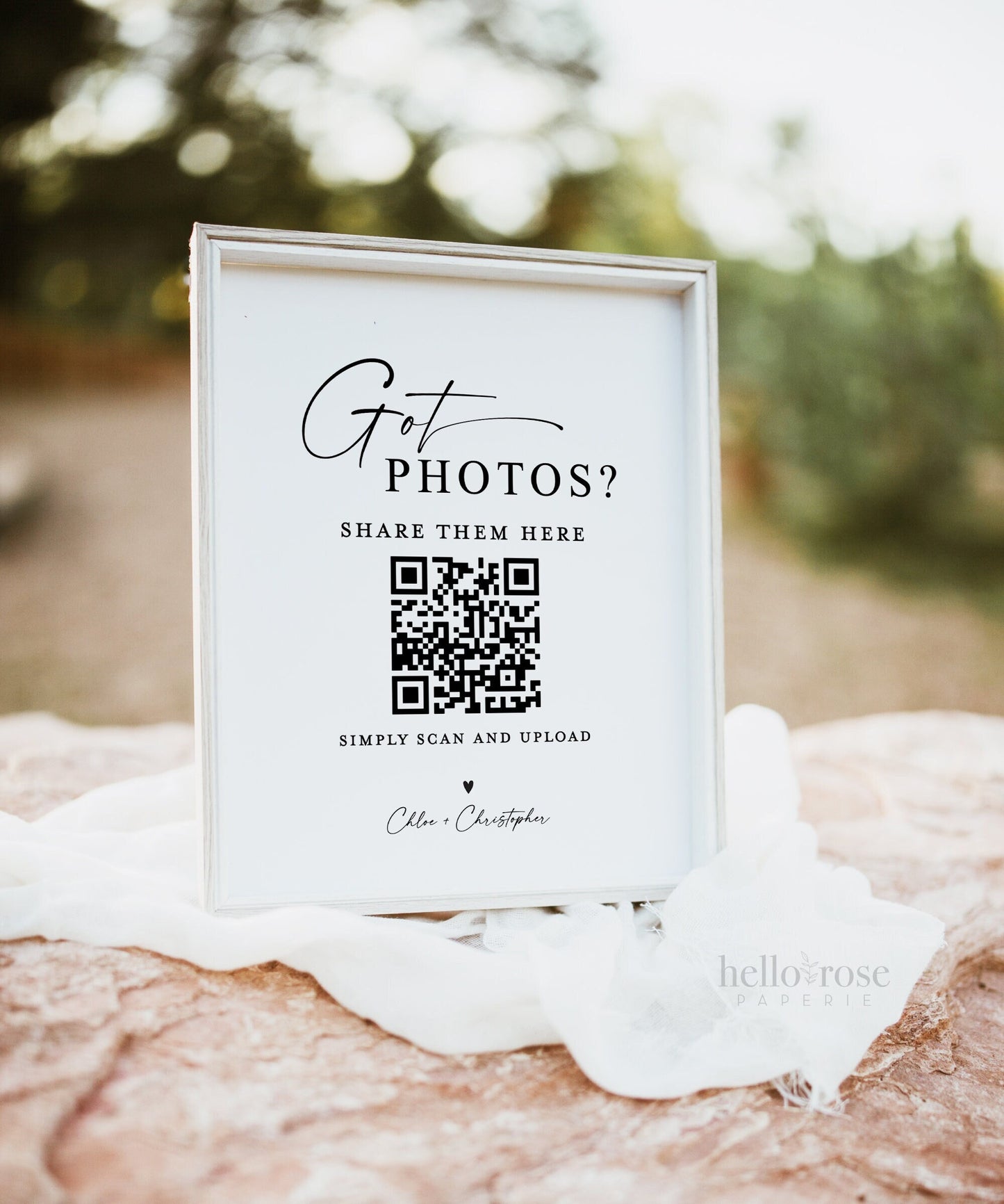 Got Photos? Wedding Reception QR Code Sign . Share the Love Photos Printable Template . Greenery and Gold . Instant Download Templett G2-T