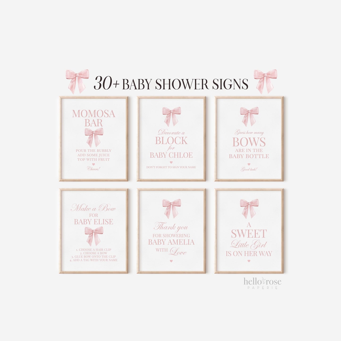 Pink Bow Bundle of 30+ Baby Shower Signs, Girl Baby Shower Game Signs, Table Signs, Baby Sprinkle, Editable Template Download TEMPLETT