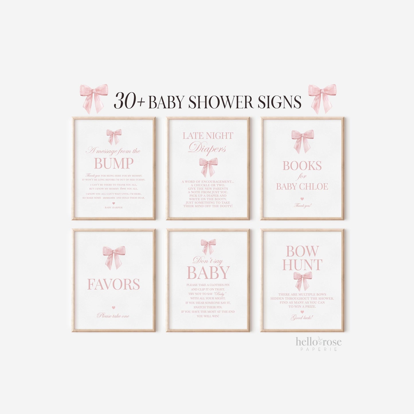Pink Bow Bundle of 30+ Baby Shower Signs, Girl Baby Shower Game Signs, Table Signs, Baby Sprinkle, Editable Template Download TEMPLETT