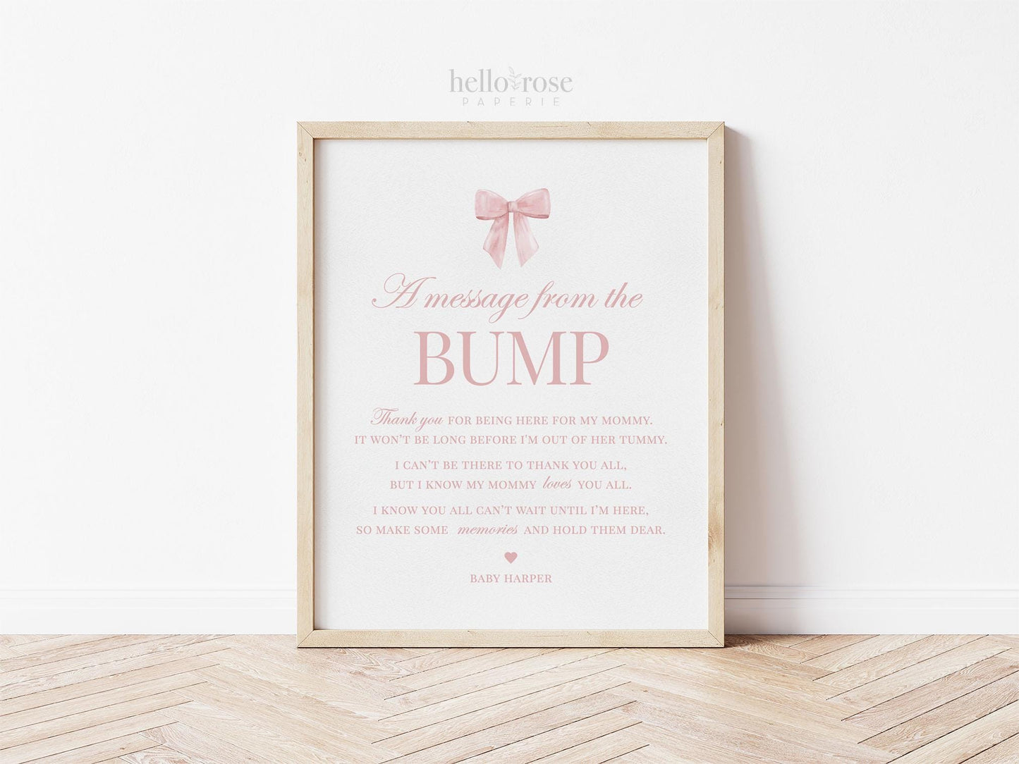 Bow A Message From the Bump, Pink Bow Baby Shower Table Sign, Girl Baby Sprinkle, Editable Template Digital Download TEMPLETT