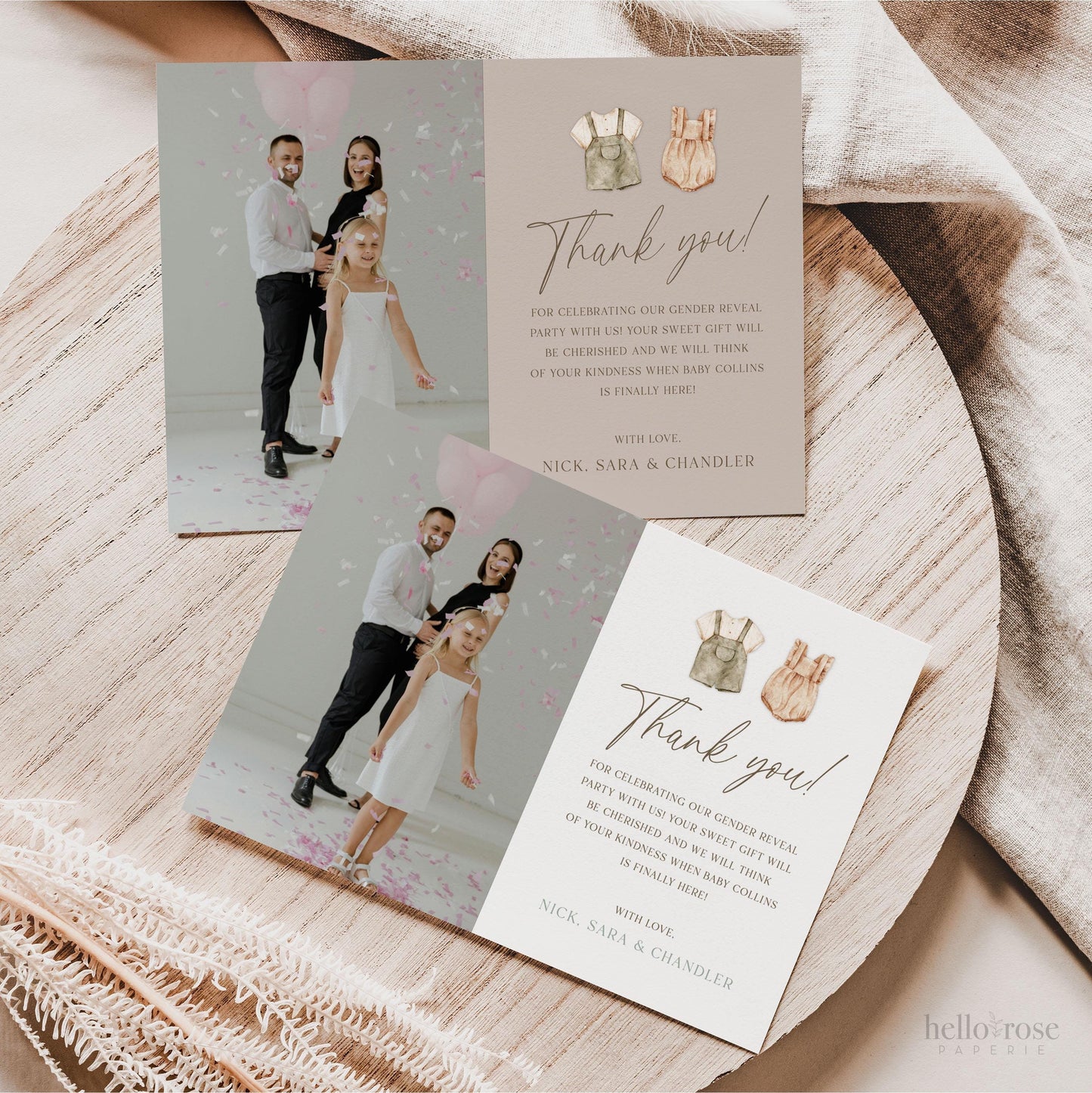 Gender Reveal Thank You Card with Photo, Boho Minimalist Baby Shower, Gender Neutral, PRINTABLE Template Templett Instant Download GR2-T
