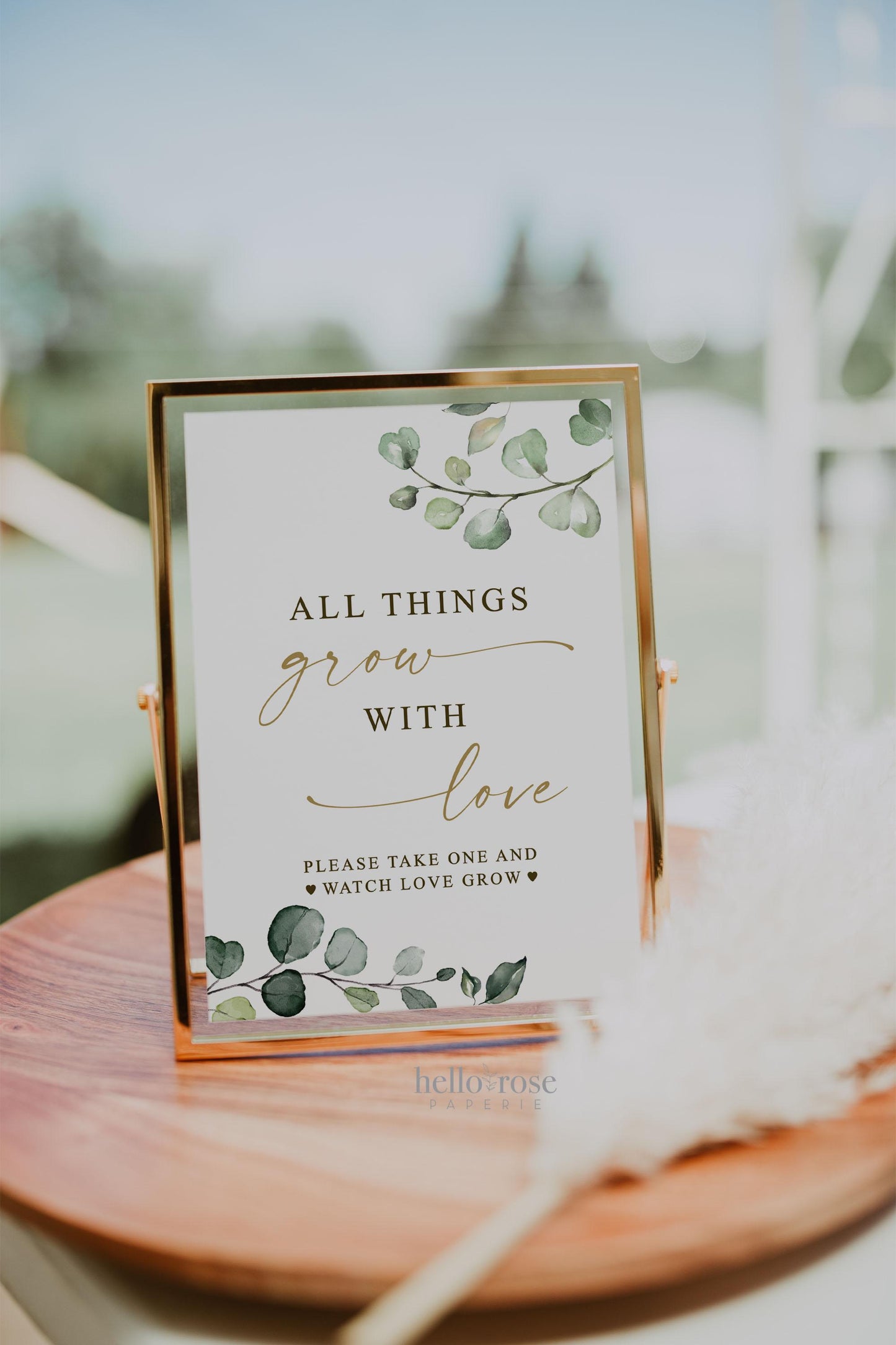 All Things Grow with Love Please Take One and Watch Love Grow Printable . Greenery and Gold . Baby Bridal Shower Wedding Favors Sign . G2