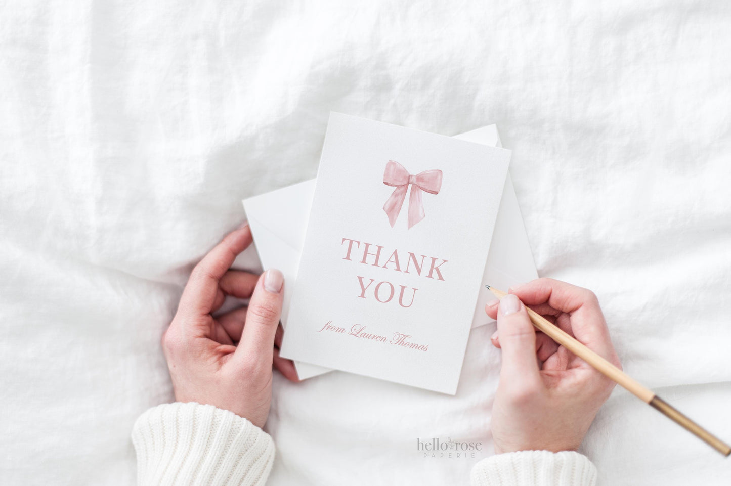 Thank You Card Pink Bow Editable Template . Baby Shower Sprinkle Gender Reveal Thank You . PRINTABLE Instant Digital Download TEMPLETT