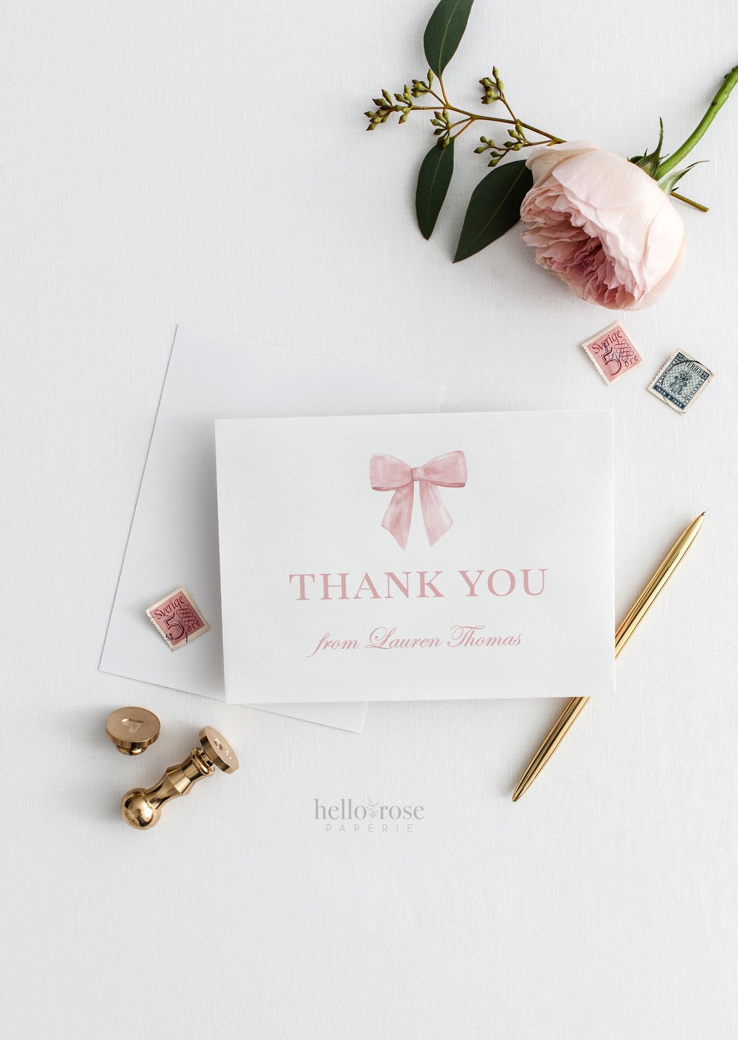 Thank You Card Pink Bow Editable Template . Baby Shower Sprinkle Gender Reveal Thank You . PRINTABLE Instant Digital Download TEMPLETT