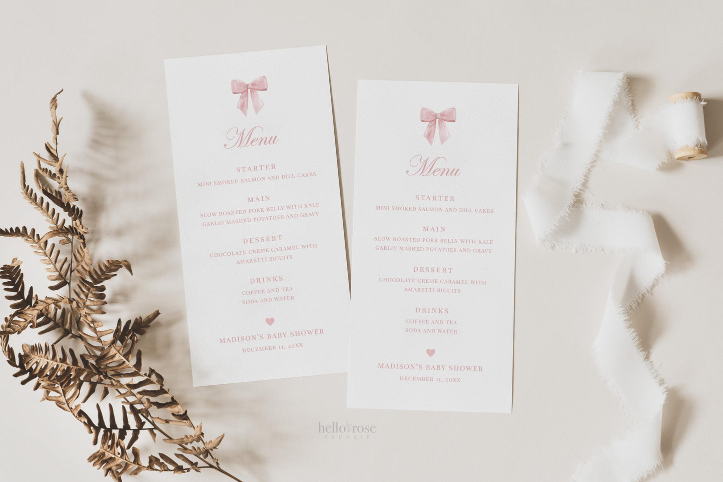 Menu Pink Bow, Baby Shower Sprinkle, Bridal Shower, Editable Menu, PRINTABLE Editable Instant Download TEMPLETT
