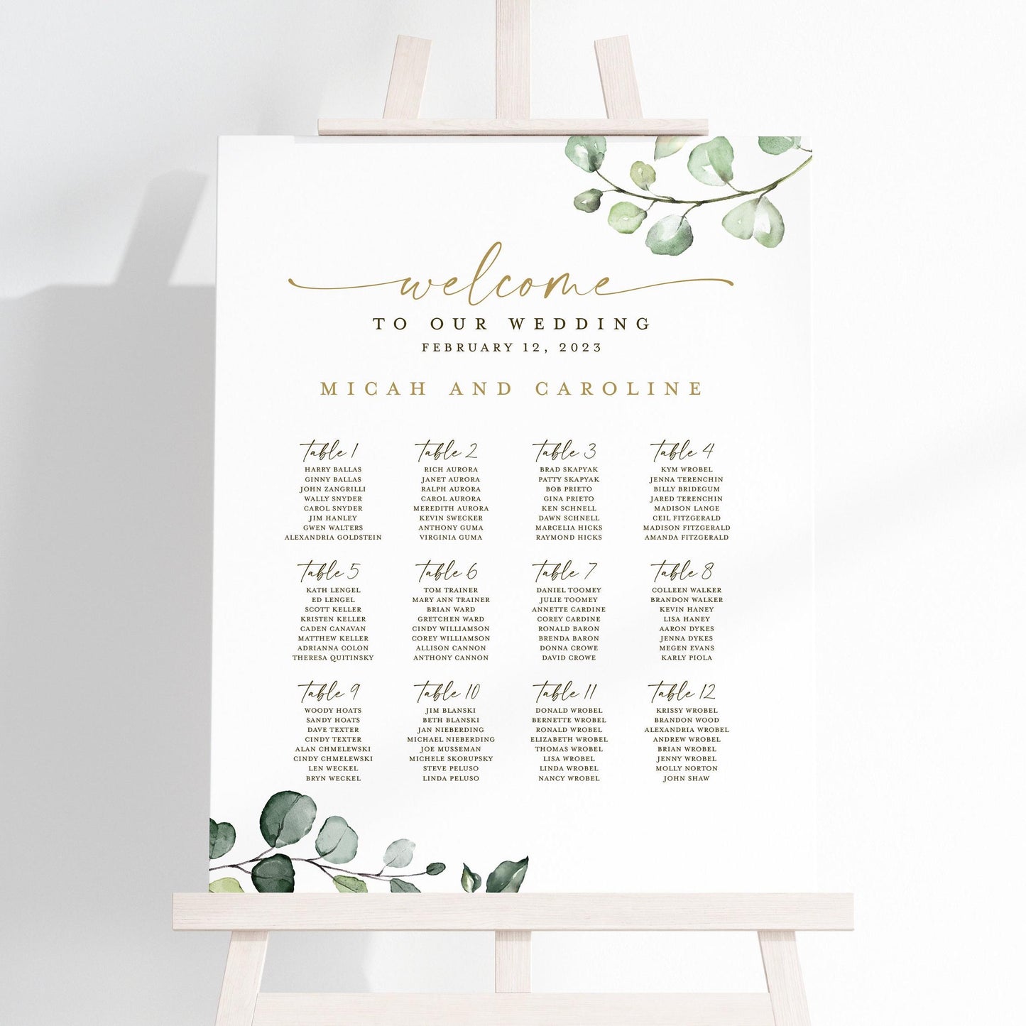 Seating Chart Wedding Printable Sign . Find Your Seat . Wedding Welcome Seating Plan . Greenery and Gold . Digital Download PDF or JPEG . G2