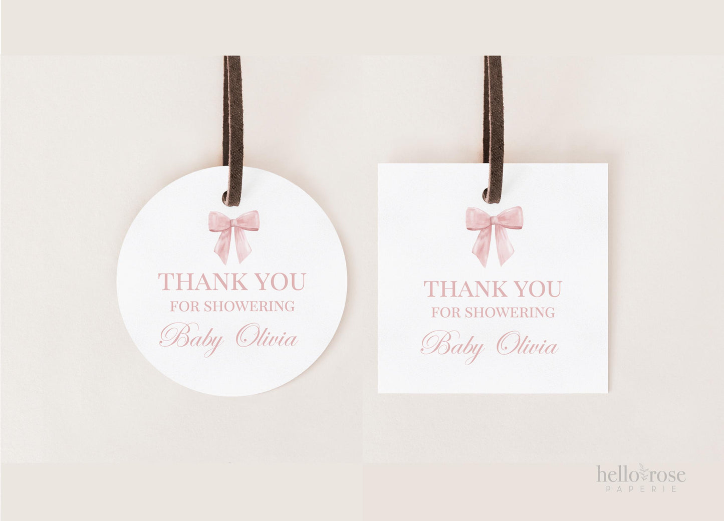 Thank You Favor Tags Pink Bow Template, Tags Stickers Labels, Baby Shower Sprinkle, Bridal Shower, Personalized Editable PRINTABLE Templett