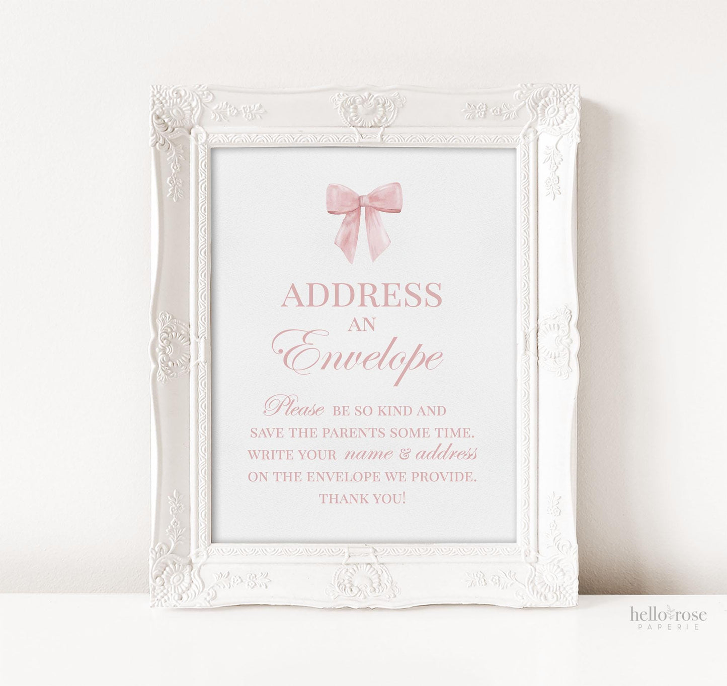 Address an Envelope, Pink Bow Girl Baby Shower, Help the Busy Parents to Be Addressee Sign, Editable Template Digital Download TEMPLETT