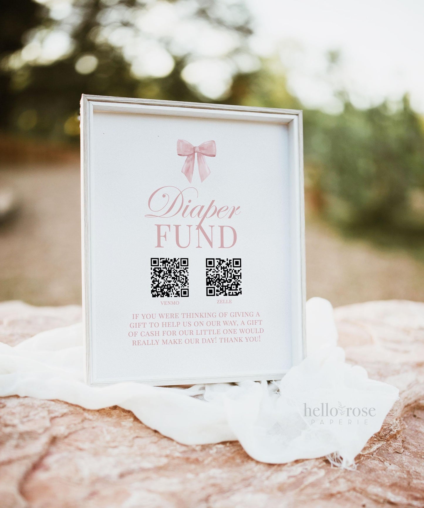 Diaper Fund, Pink Bow Girl Baby Shower, QR Code Venmo CashApp Paypal Zelle Cash Gift, Editable Template Digital Download TEMPLETT