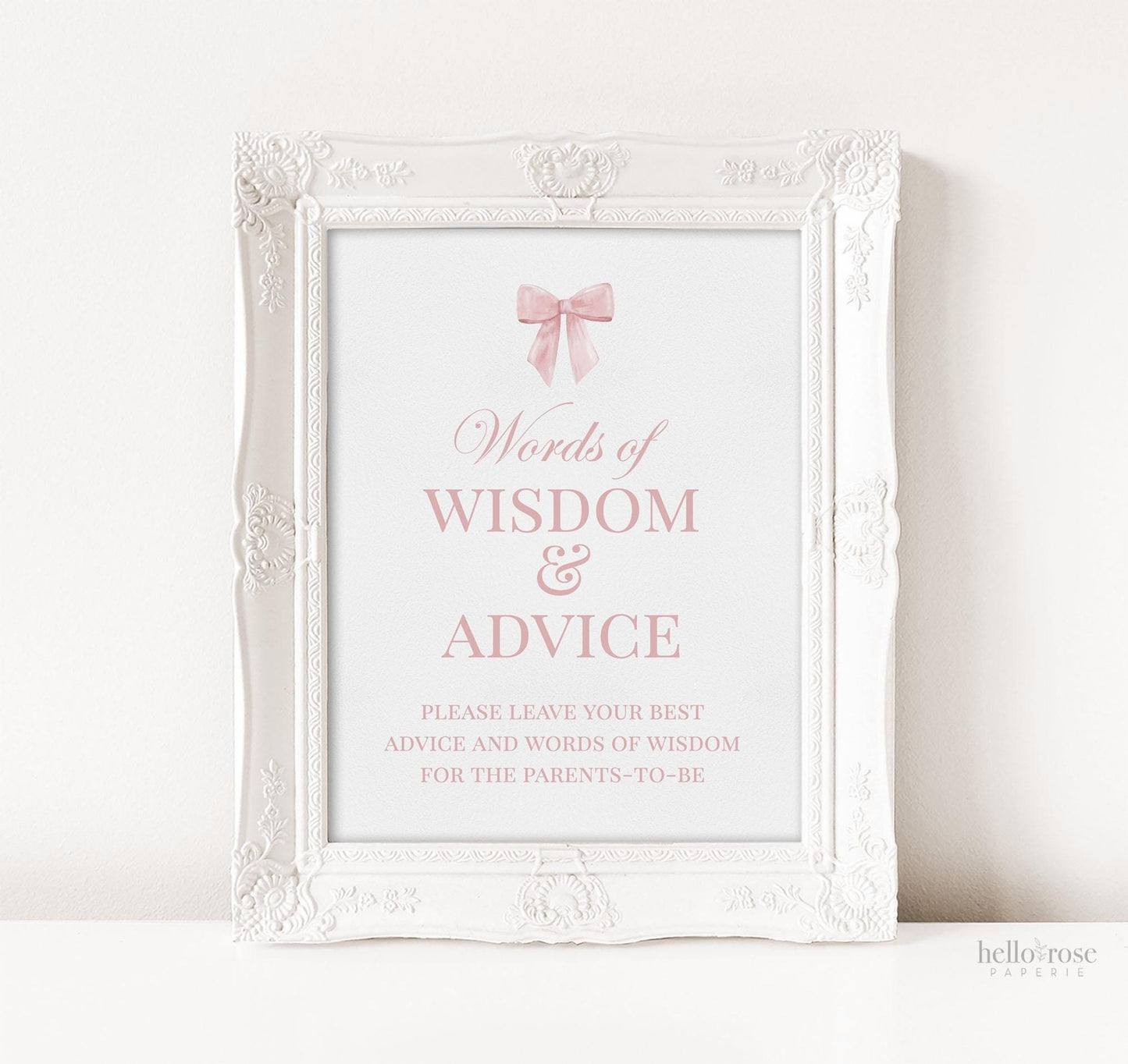 Advice and Words of Wisdom Sign, Pink Bow Girl Baby Shower Sprinkle, Well Wishes for Baby Mom Parents, Editable Template Download TEMPLETT