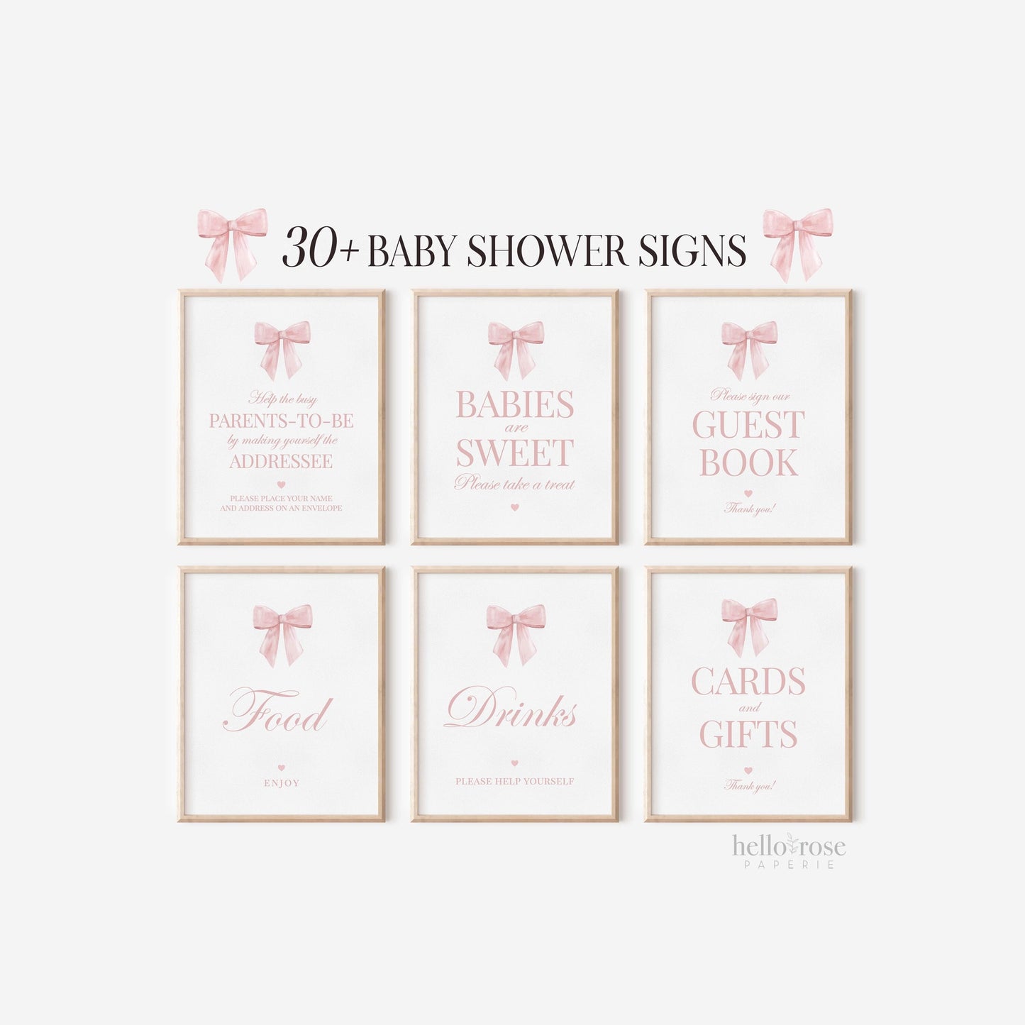 Pink Bow Bundle of 30+ Baby Shower Signs, Girl Baby Shower Game Signs, Table Signs, Baby Sprinkle, Editable Template Download TEMPLETT