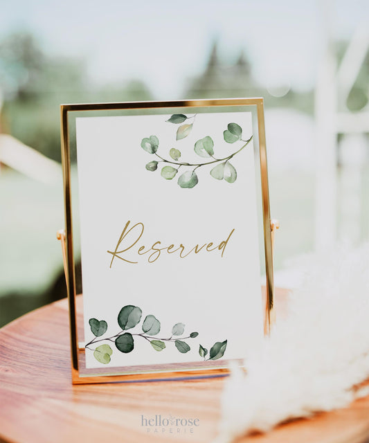 Reserved Wedding Chair Row Hanging Sign . Chair Tag . Greenery + Gold . Boho Wedding Decor . Printable Instant Digital Download G2