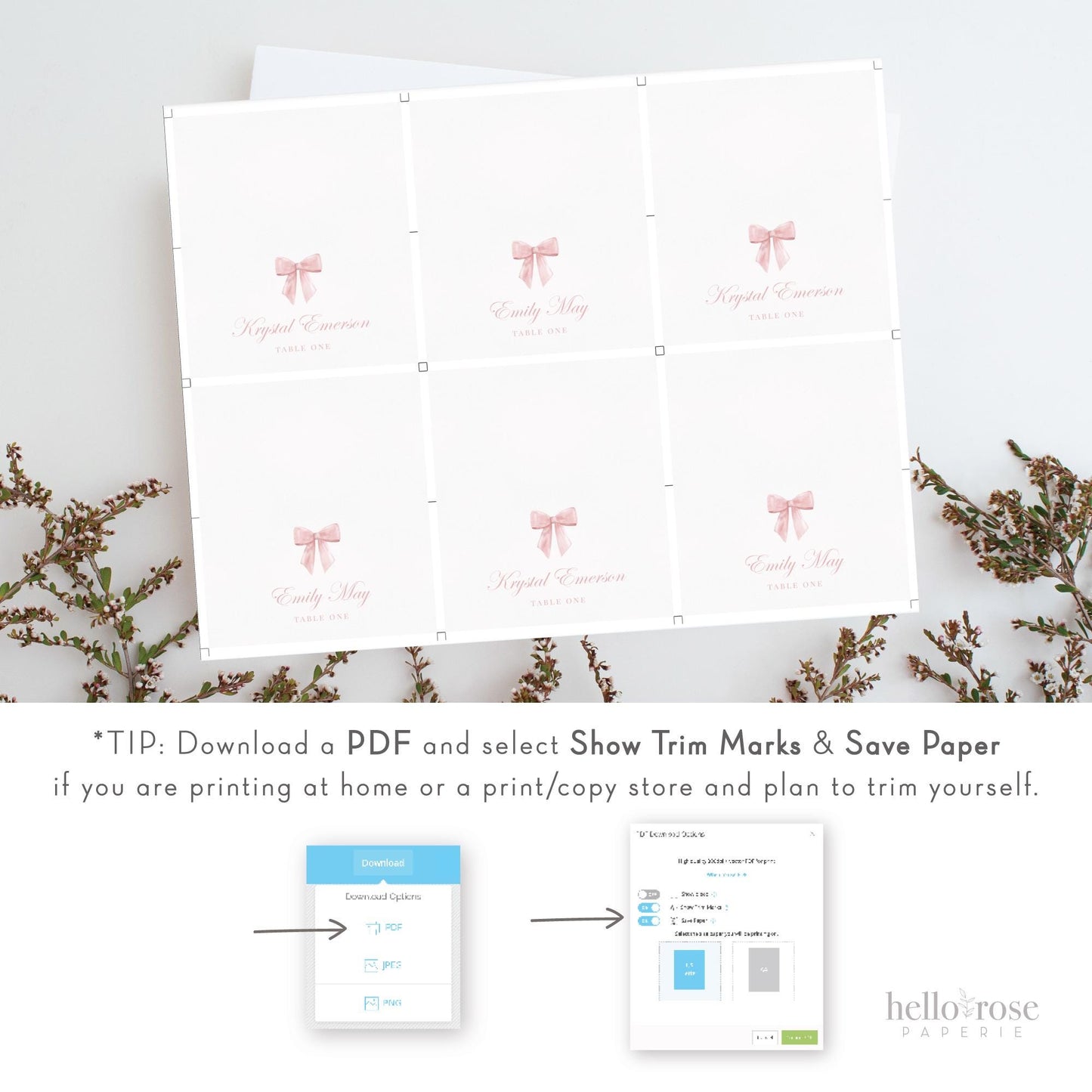Blue Bow Place Card Editable Template, Table Name Food Tent Card Tag, Bridal Bachelorette Baby Shower Sprinkle, PRINTABLE Download TEMPLETT
