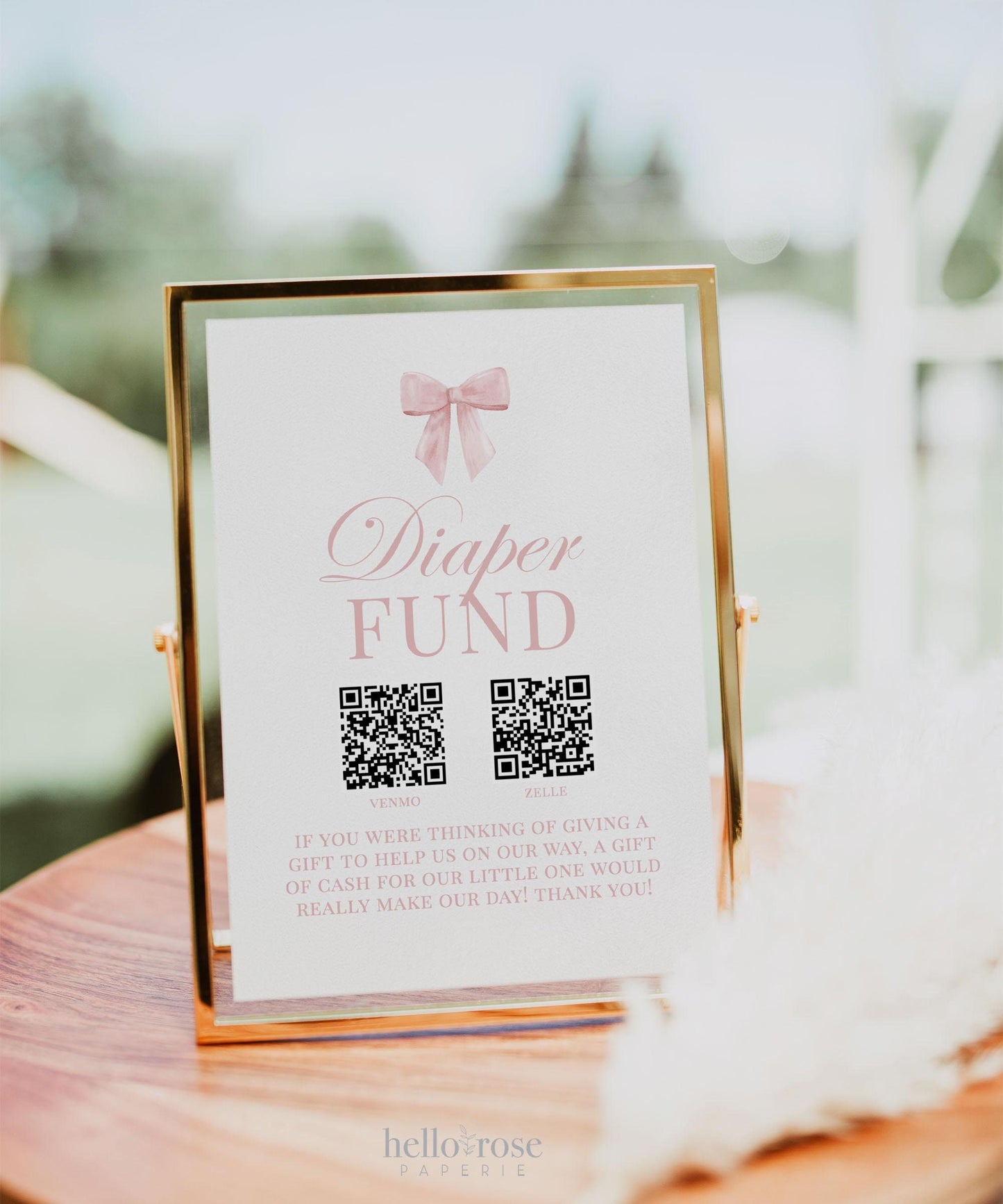 Diaper Fund, Pink Bow Girl Baby Shower, QR Code Venmo CashApp Paypal Zelle Cash Gift, Editable Template Digital Download TEMPLETT