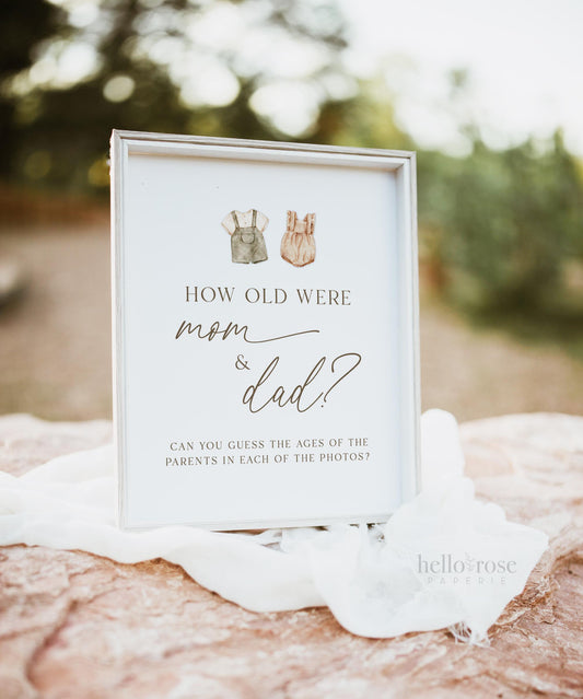 How Old Were Mom and Dad Baby Shower Game, Gender Reveal, How Old Were They, Boho Girl Boy Outfits, Editable Template Download TEMPLETT