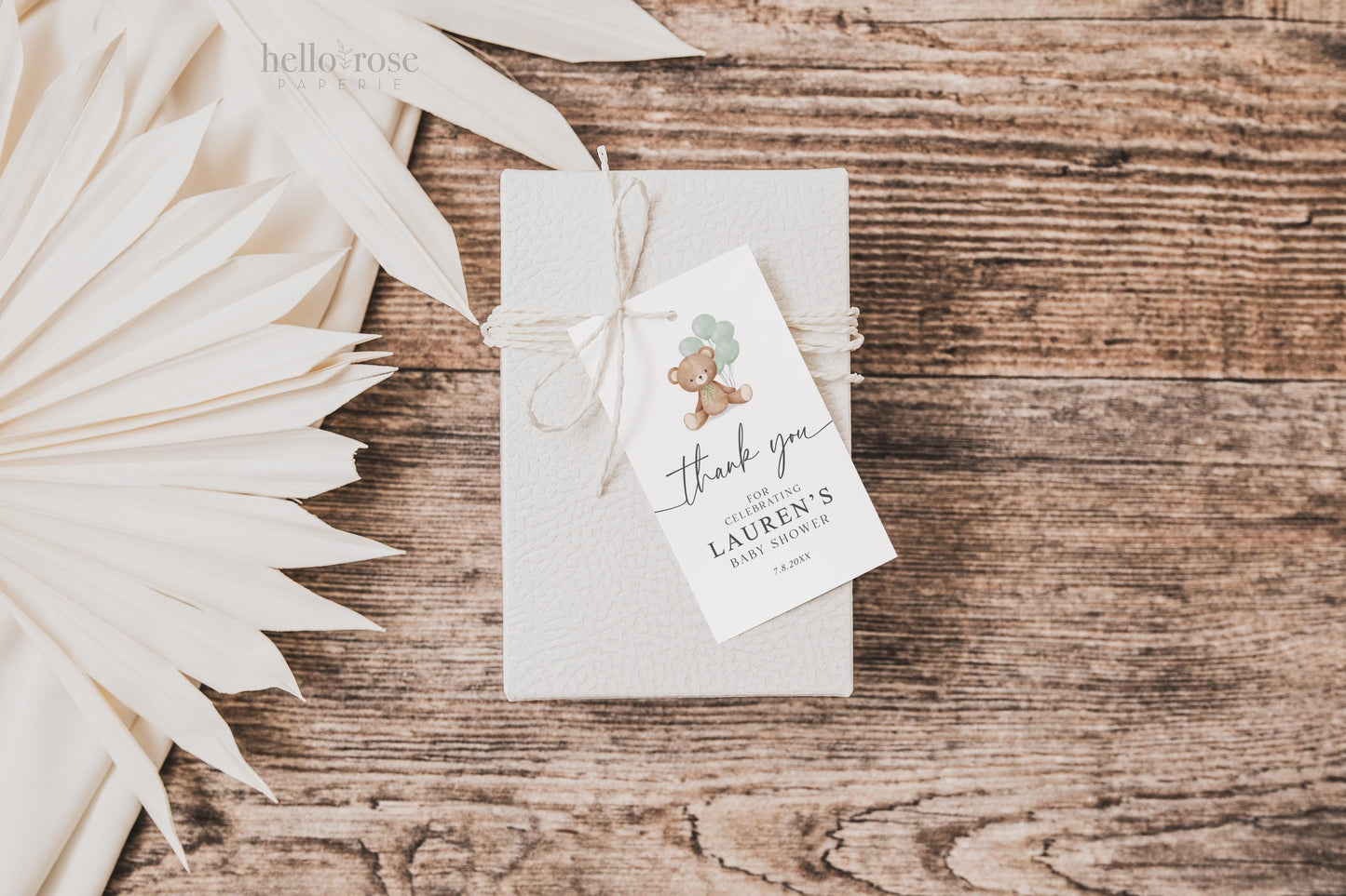 Bear Baby Shower Thank You Favor Tags Template . Sage Green Balloons Tag Sticker Label . Personalized Editable PRINTABLE Templett Download