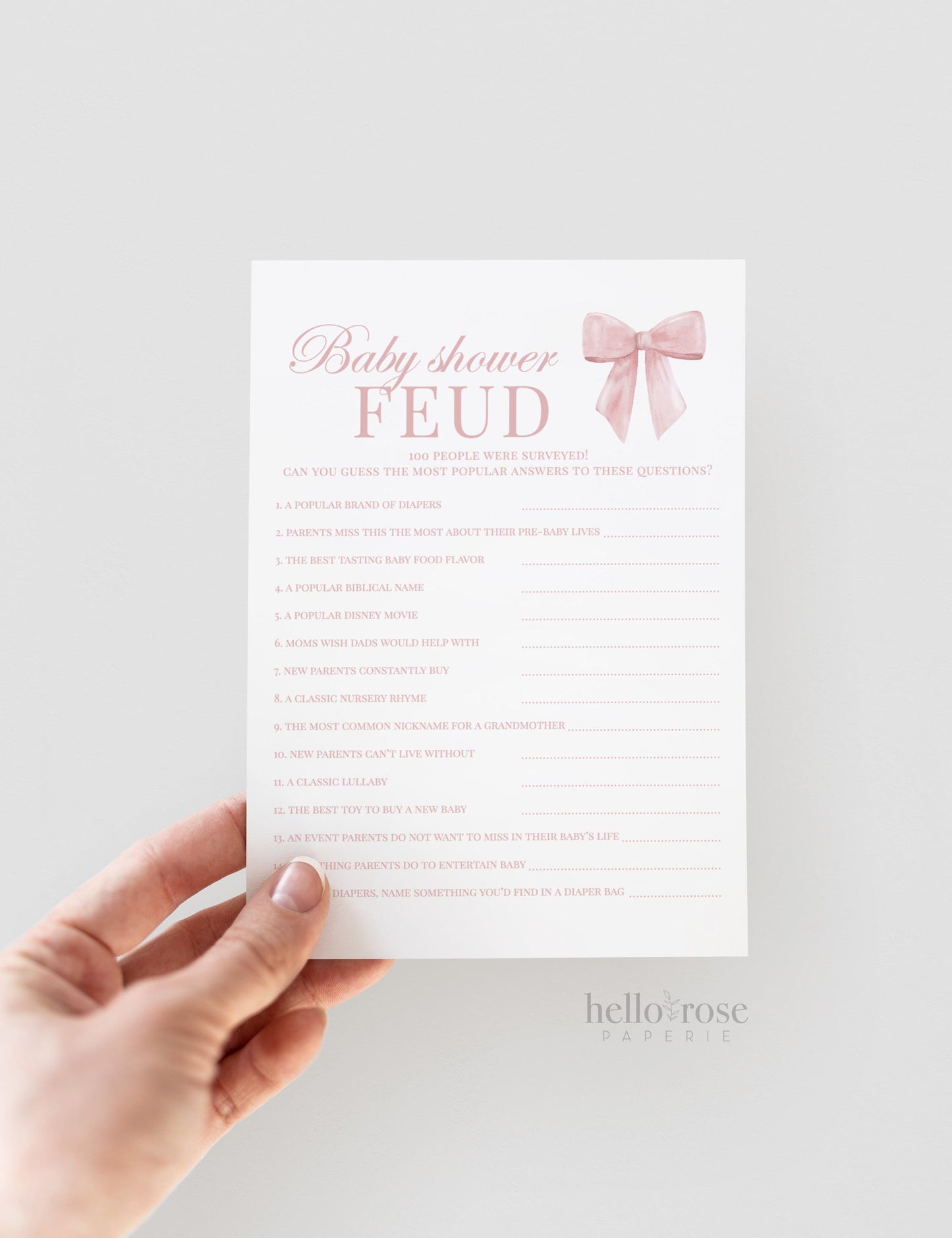 Family Feud Baby Shower Pink Bow, Baby Girl Game Cards, Baby Shower Feud, Sprinkle Game, Editable Template Digital Download TEMPLETT