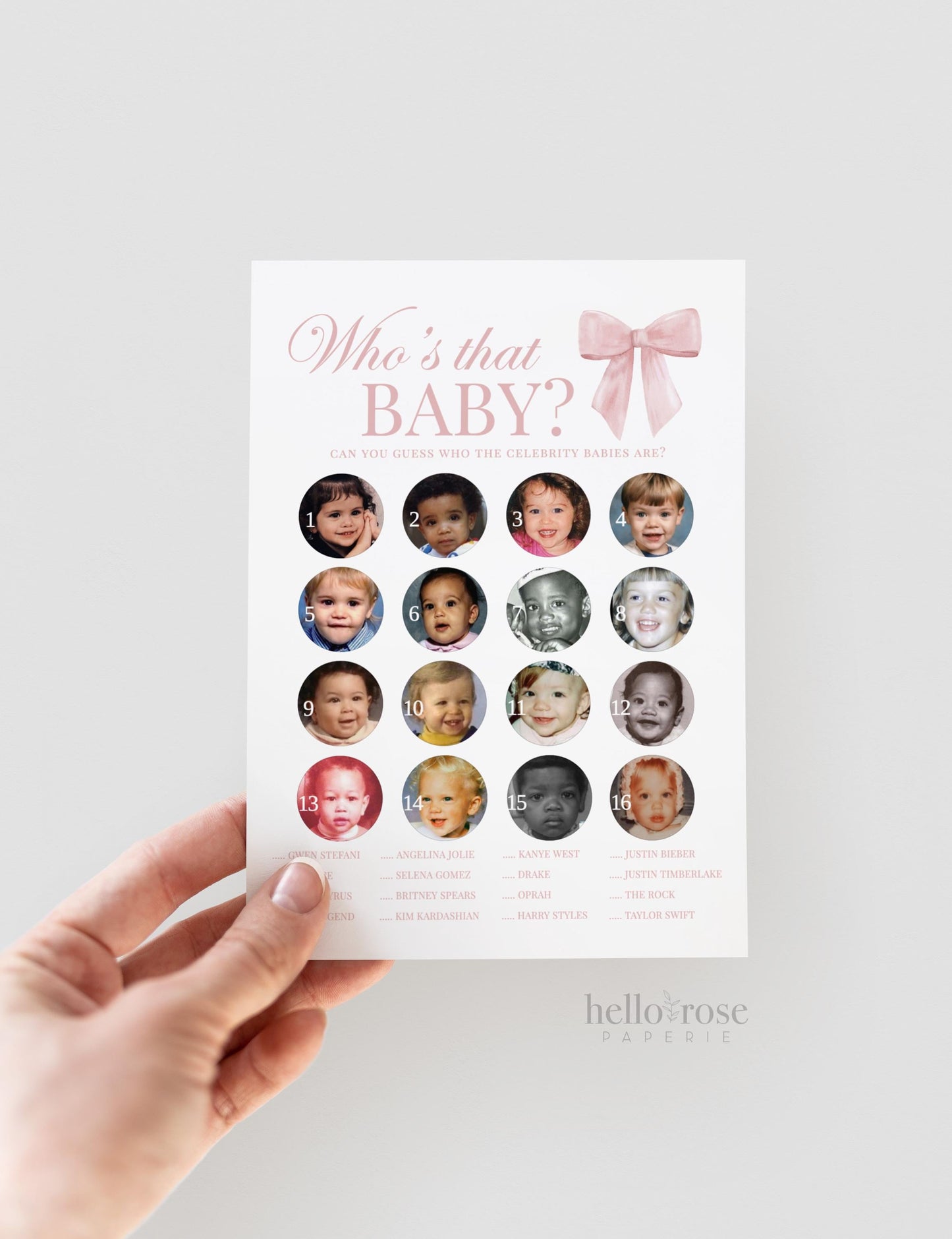 Who's That Celebrity Baby Pink Bow Baby Shower Photo Game, Girl Baby Shower Sprinkle, Editable Template Digital Download TEMPLETT