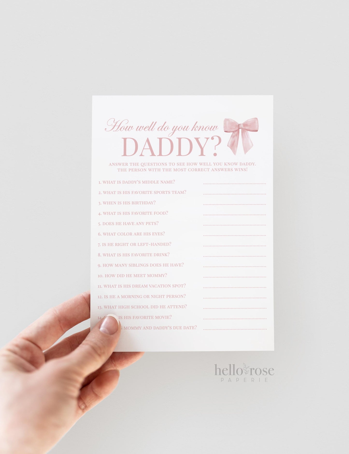 How Well Do You Know Daddy Pink Bow Baby Shower Game, Girl Baby Sprinkle Game, Printable Editable Template Instant Digital Download TEMPLETT