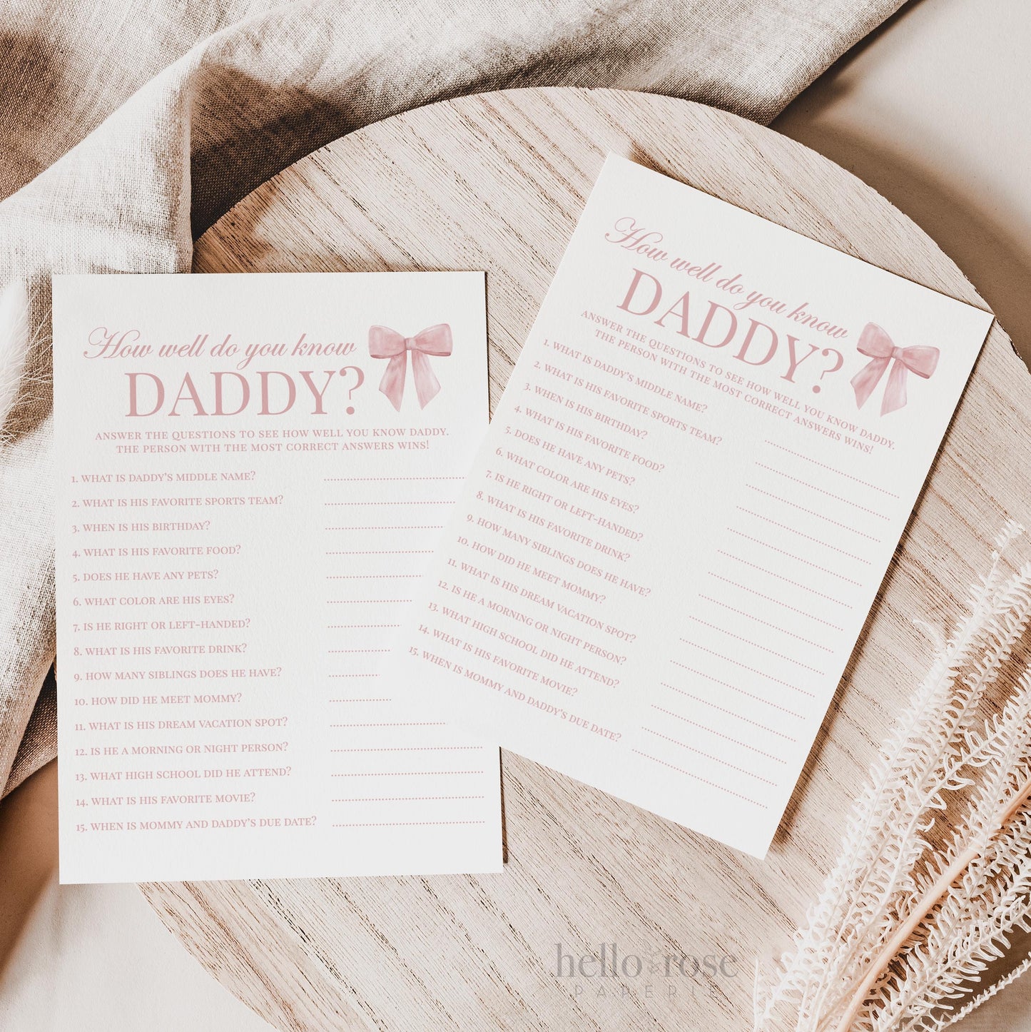 How Well Do You Know Daddy Pink Bow Baby Shower Game, Girl Baby Sprinkle Game, Printable Editable Template Instant Digital Download TEMPLETT