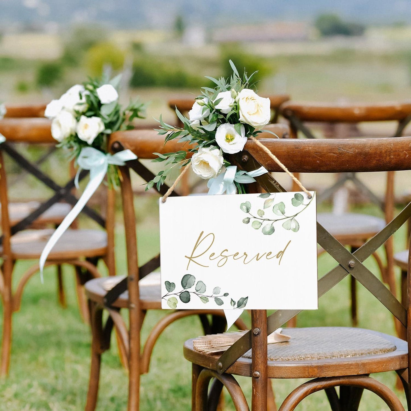 Reserved Wedding Chair Row Hanging Sign . Chair Tag . Greenery + Gold . Boho Wedding Decor . Printable Instant Digital Download G2