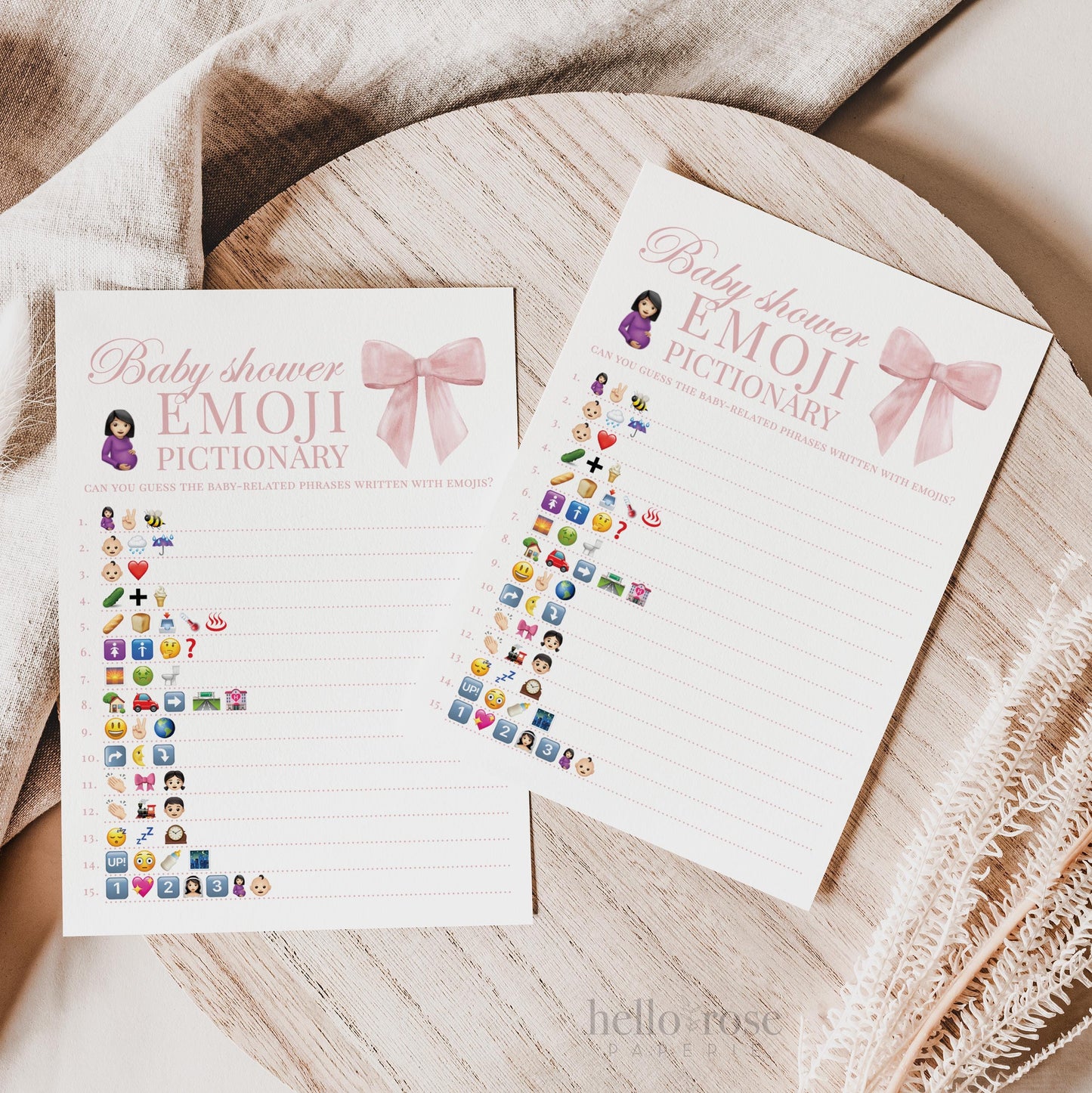 Emoji Pictionary Pink Bow Baby Shower Game, Girl Baby Sprinkle Game, Printable Editable Template Instant Digital Download TEMPLETT