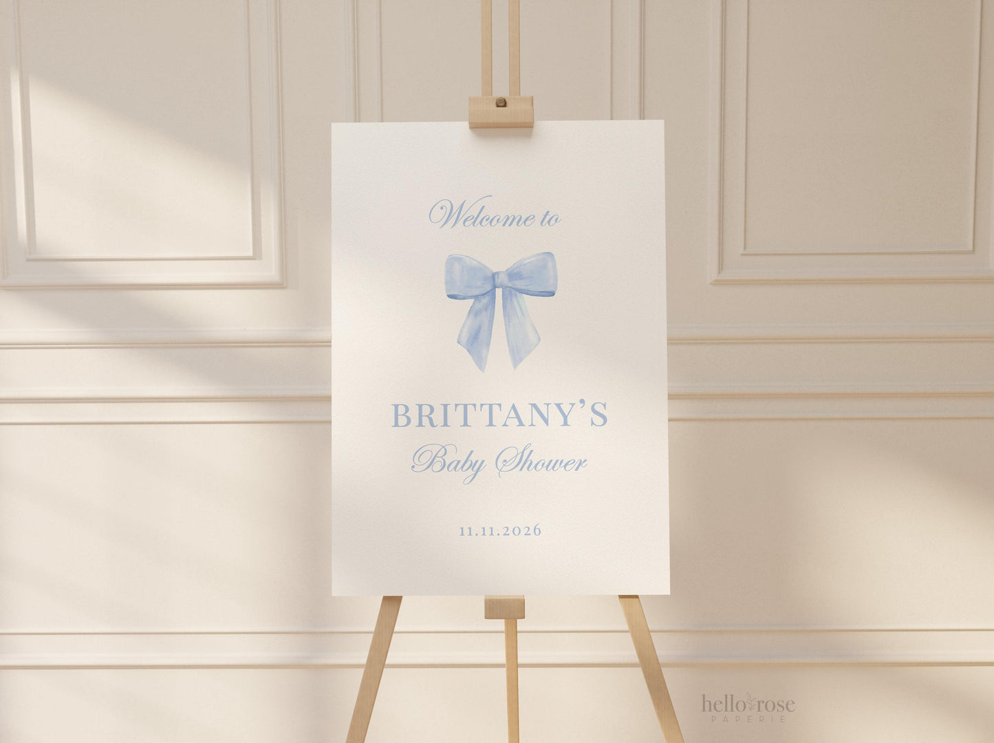 Bow Welcome Sign, Blue Bow Baby Bridal Shower, Boy Baby Sprinkle, Birthday, Couples Shower, Printable Editable Template Download TEMPLETT