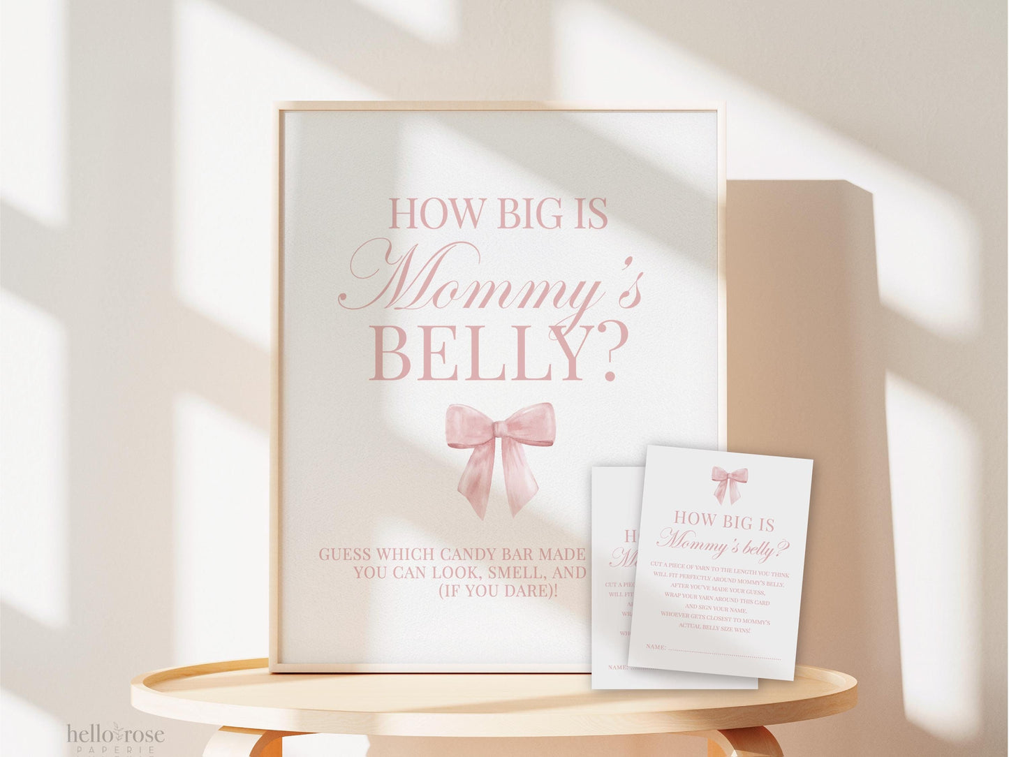 How Big is Mommy's Belly Pink Bow Baby Shower Game, Guess the Belly Size String Game, Girl Baby, Editable Template Digital Download TEMPLETT