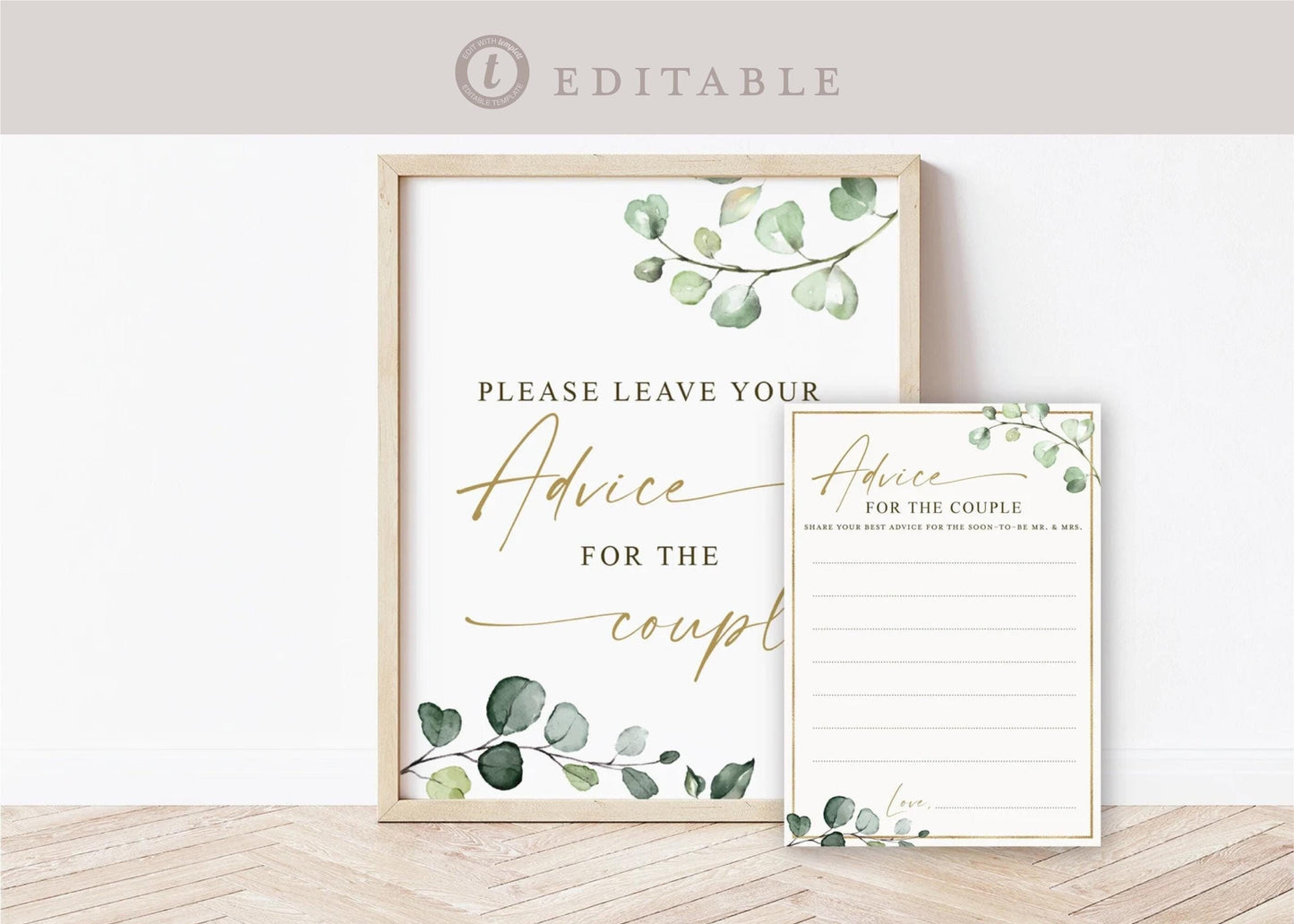 Advice for the Couple Sign and Card, Greenery, Personalized Bridal Shower Wedding Game, PRINTABLE Editable Template Download Templett G2-T