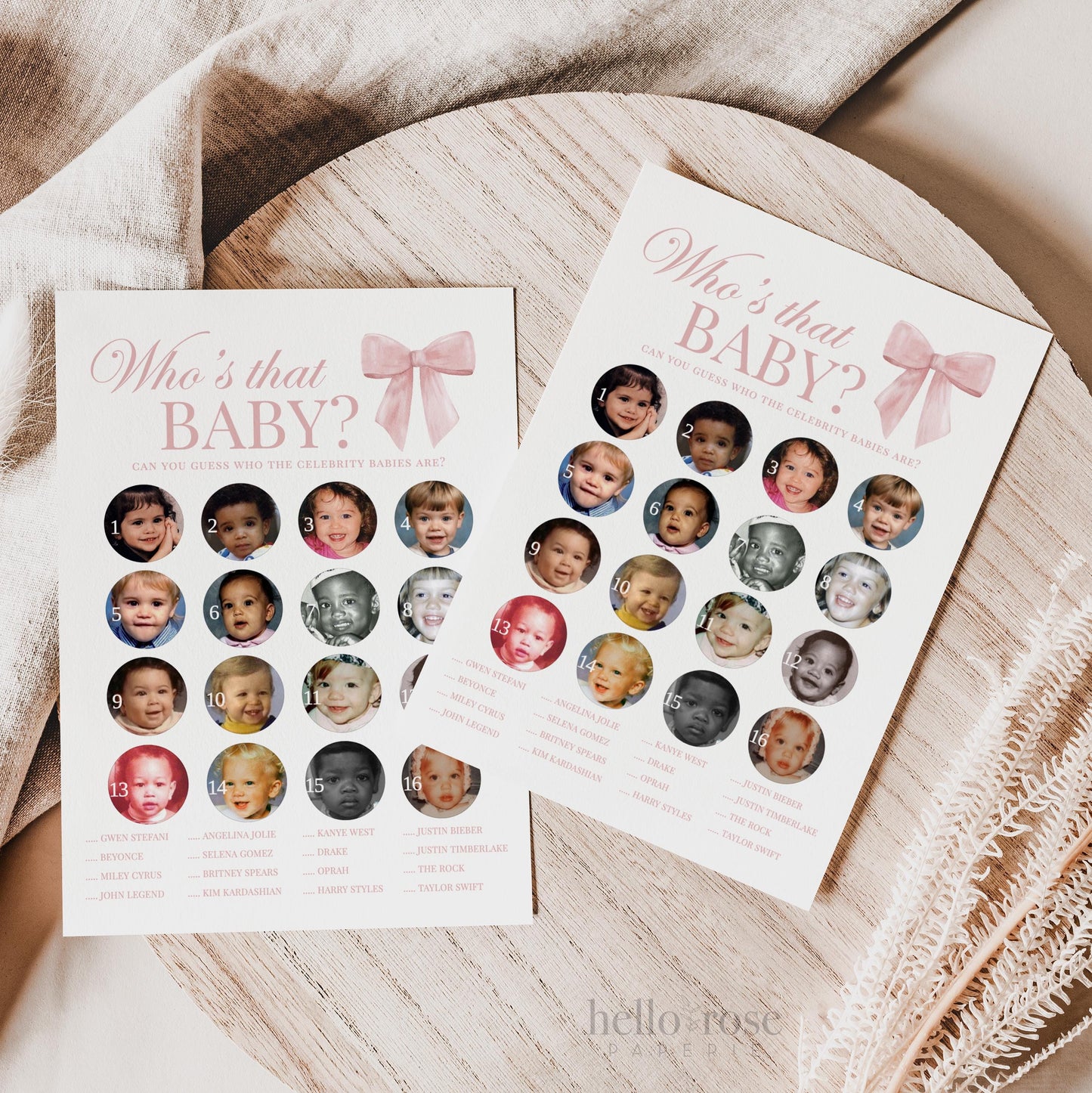 Who's That Celebrity Baby Pink Bow Baby Shower Photo Game, Girl Baby Shower Sprinkle, Editable Template Digital Download TEMPLETT