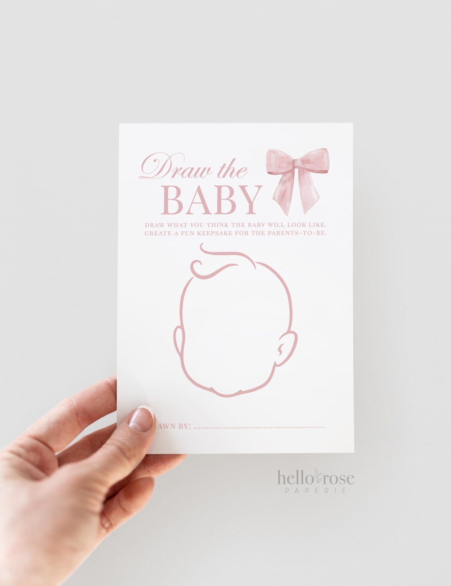 Draw the Baby Pink Bow Baby Shower Game, Girl Baby Sprinkle Game, Printable Editable Template Instant Digital Download TEMPLETT