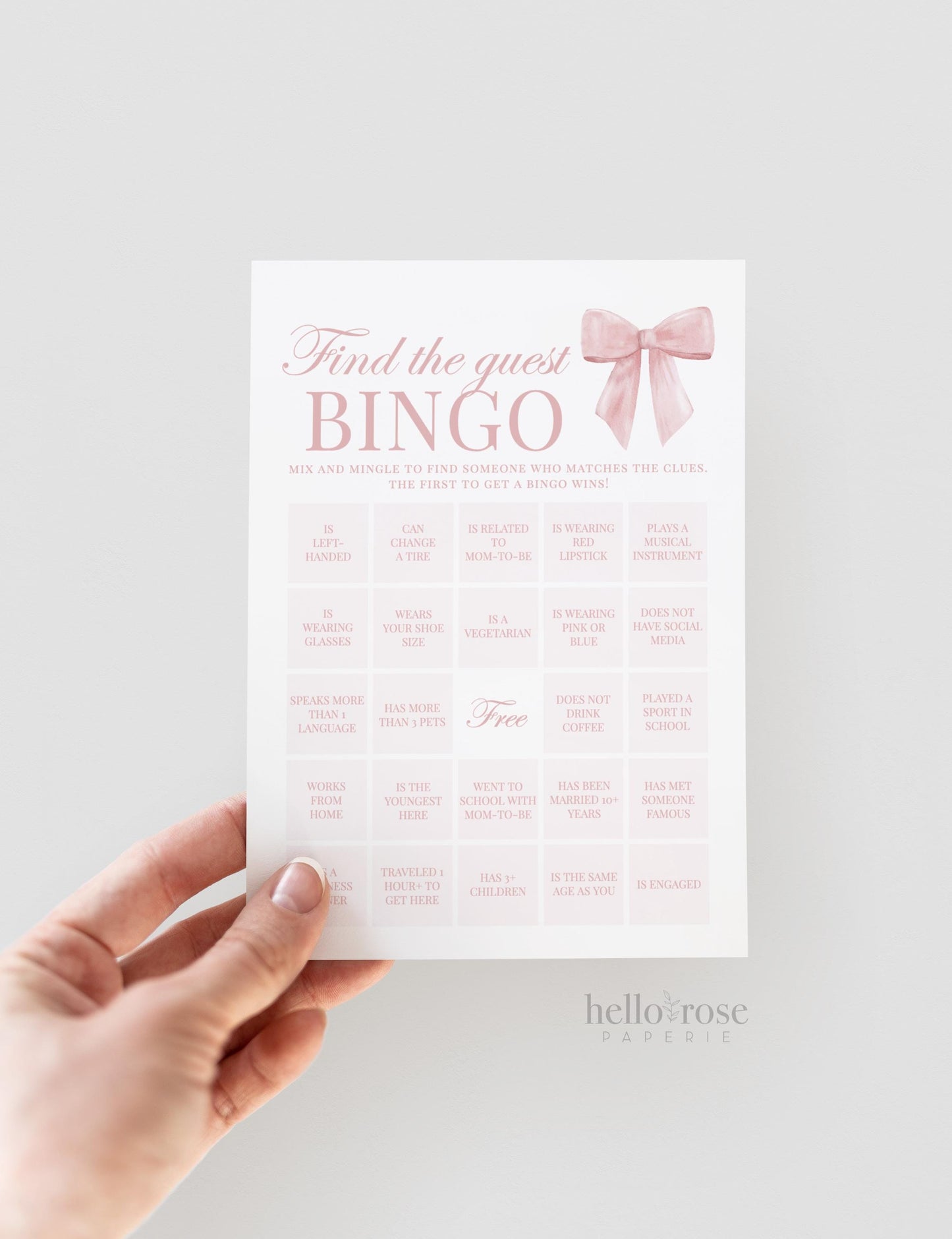 Find the Guest Bingo Pink Bow Baby Shower Game, Girl Baby Sprinkle Game, Printable Editable Template Instant Digital Download TEMPLETT