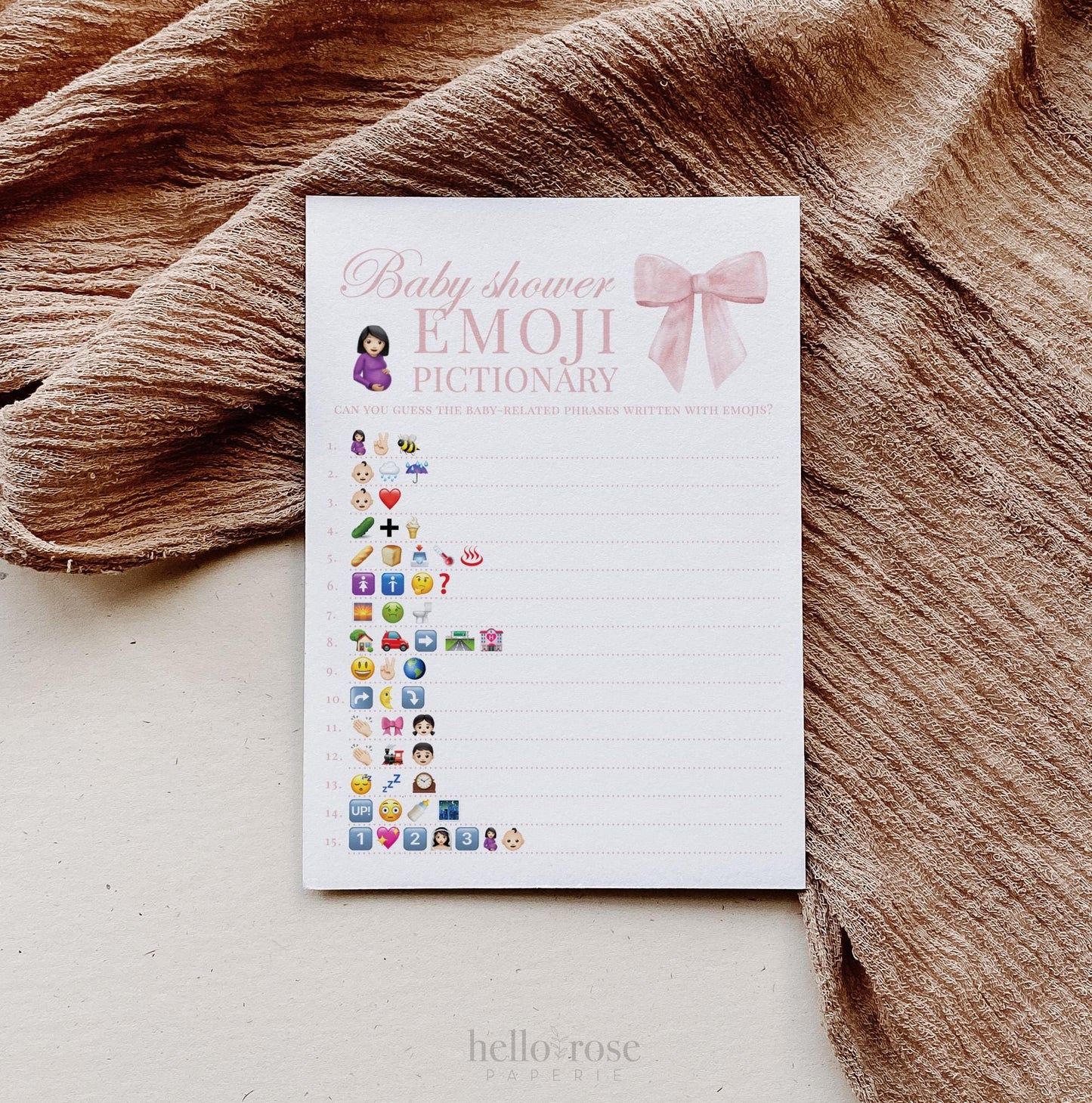 Emoji Pictionary Pink Bow Baby Shower Game, Girl Baby Sprinkle Game, Printable Editable Template Instant Digital Download TEMPLETT