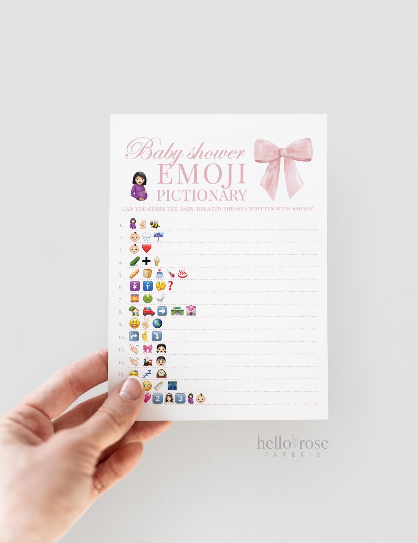 Emoji Pictionary Pink Bow Baby Shower Game, Girl Baby Sprinkle Game, Printable Editable Template Instant Digital Download TEMPLETT