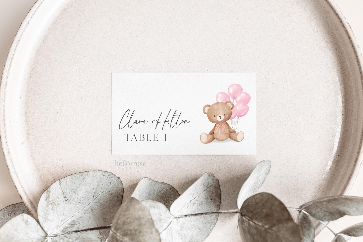 Bear Food Tent Place Card, Food Buffet Table Tent Card, Girl Baby Shower Sprinkle, Pink Balloons, PRINTABLE Editable Template TEMPLETT