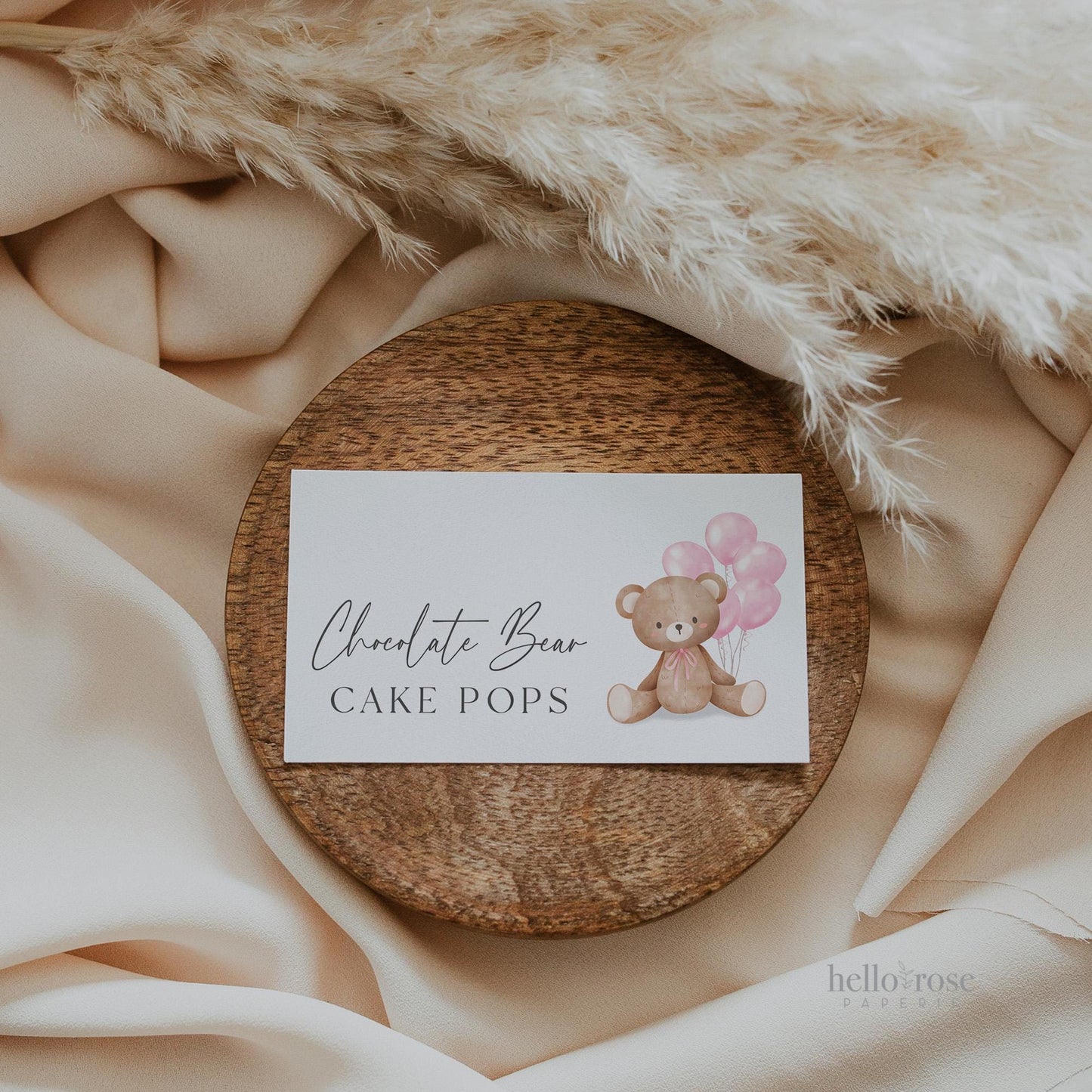 Bear Food Tent Place Card, Food Buffet Table Tent Card, Girl Baby Shower Sprinkle, Pink Balloons, PRINTABLE Editable Template TEMPLETT