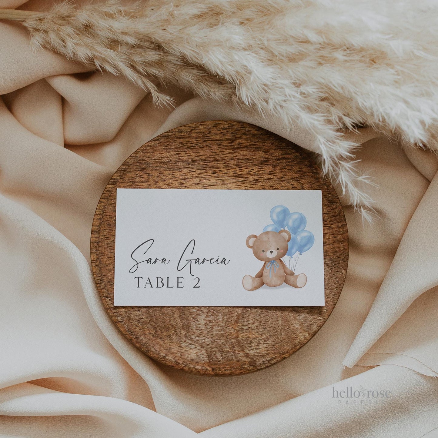 Bear Food Tent Place Card, Food Buffet Table Tent Card, Boy Baby Shower Sprinkle, Blue Balloons, PRINTABLE Editable Template TEMPLETT